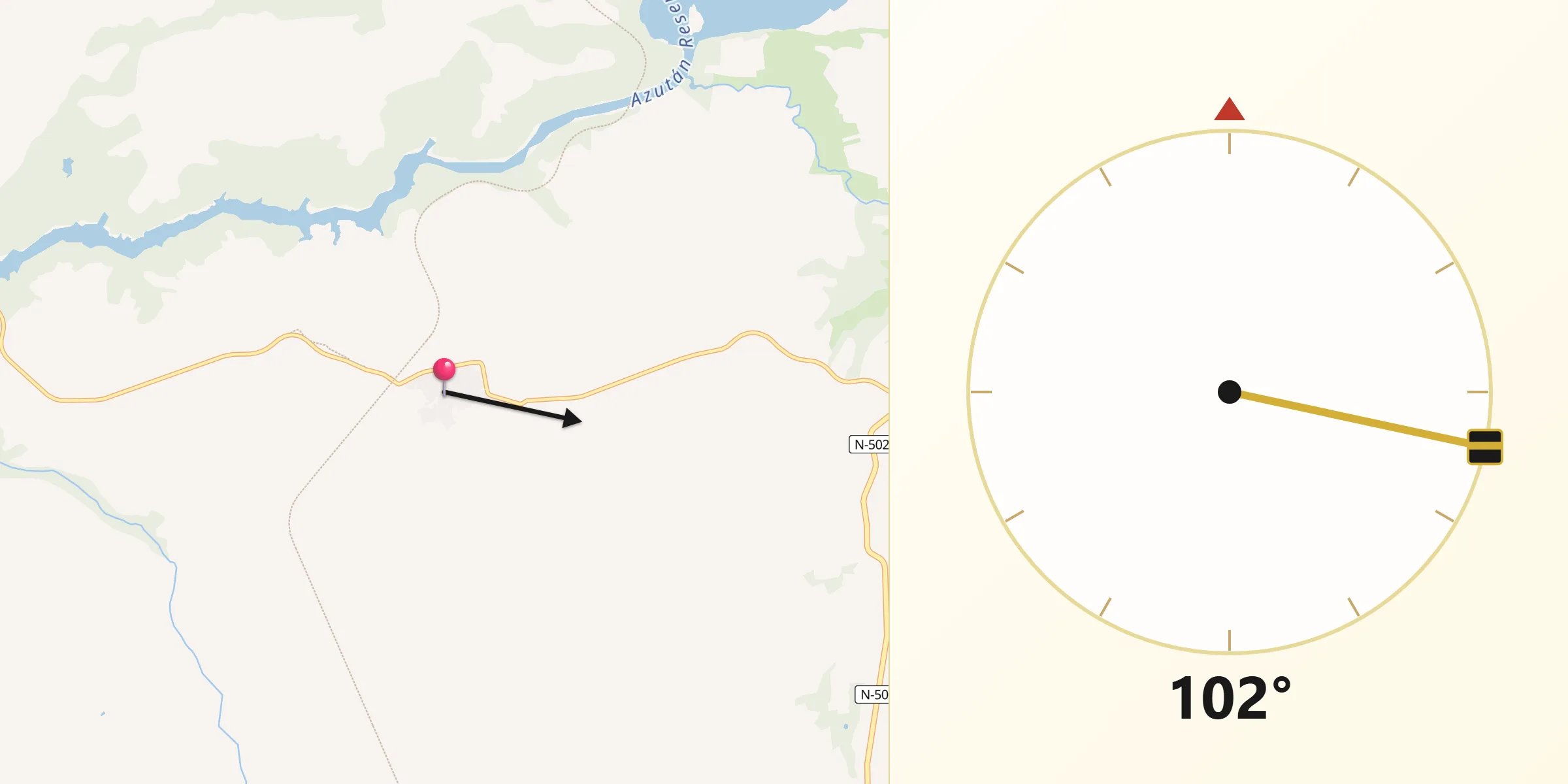 Dirección de la Qibla desde Aldeanueva de Barbarroya