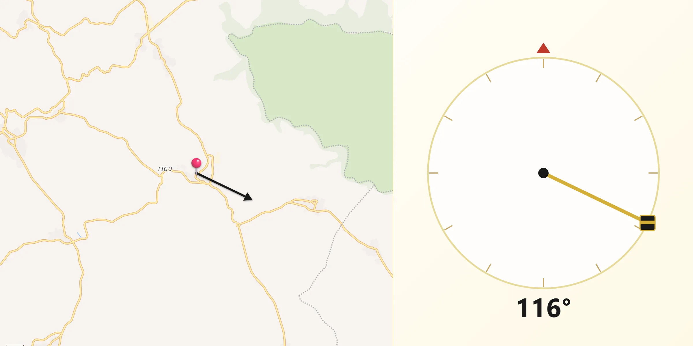 Direzione della Qibla da Gonnosnò