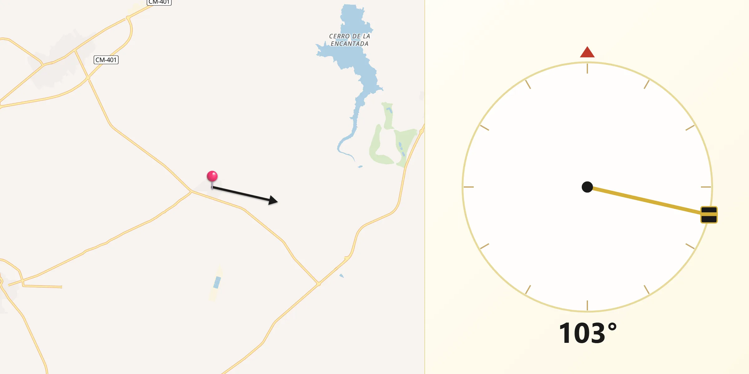 Dirección de la Qibla desde Casasbuenas