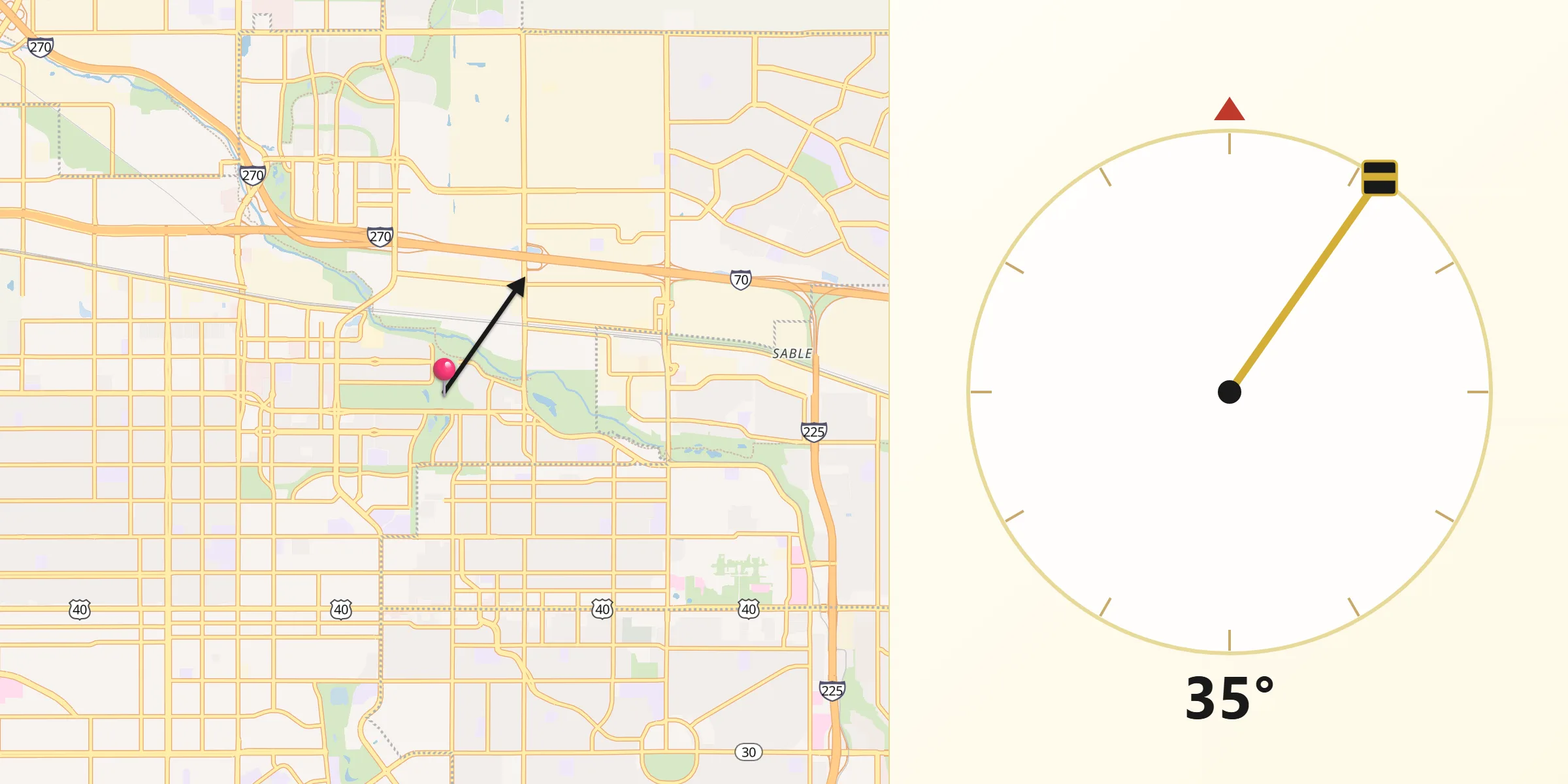 Qibla Direction from Denver County