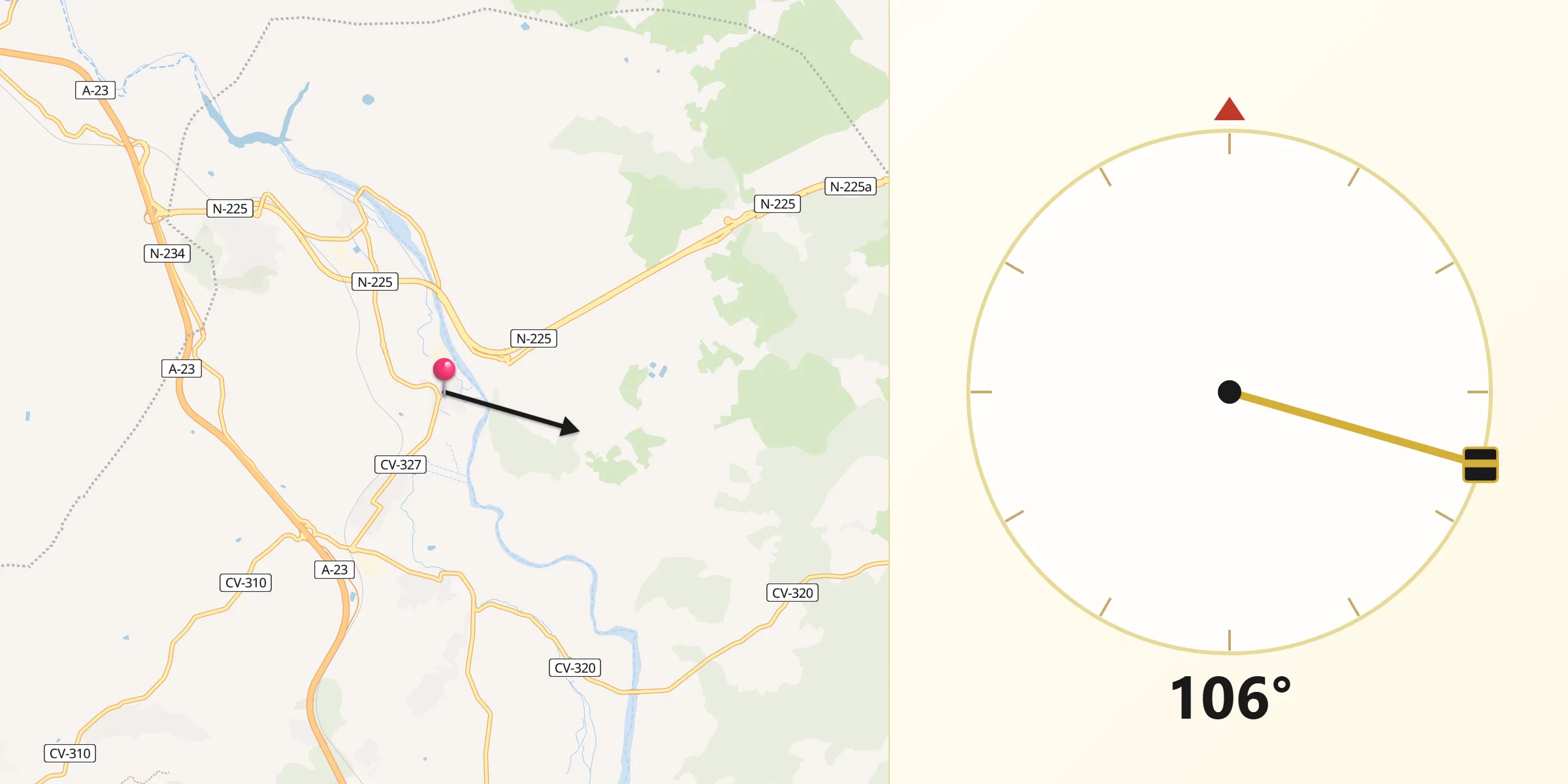 Dirección de la Qibla desde Alfara de la Baronia