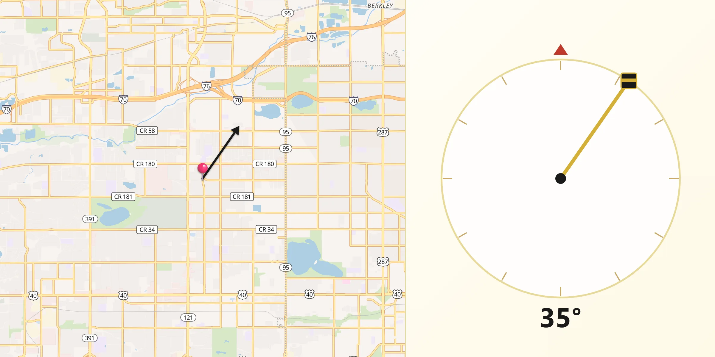 Qibla Direction from Wheat Ridge