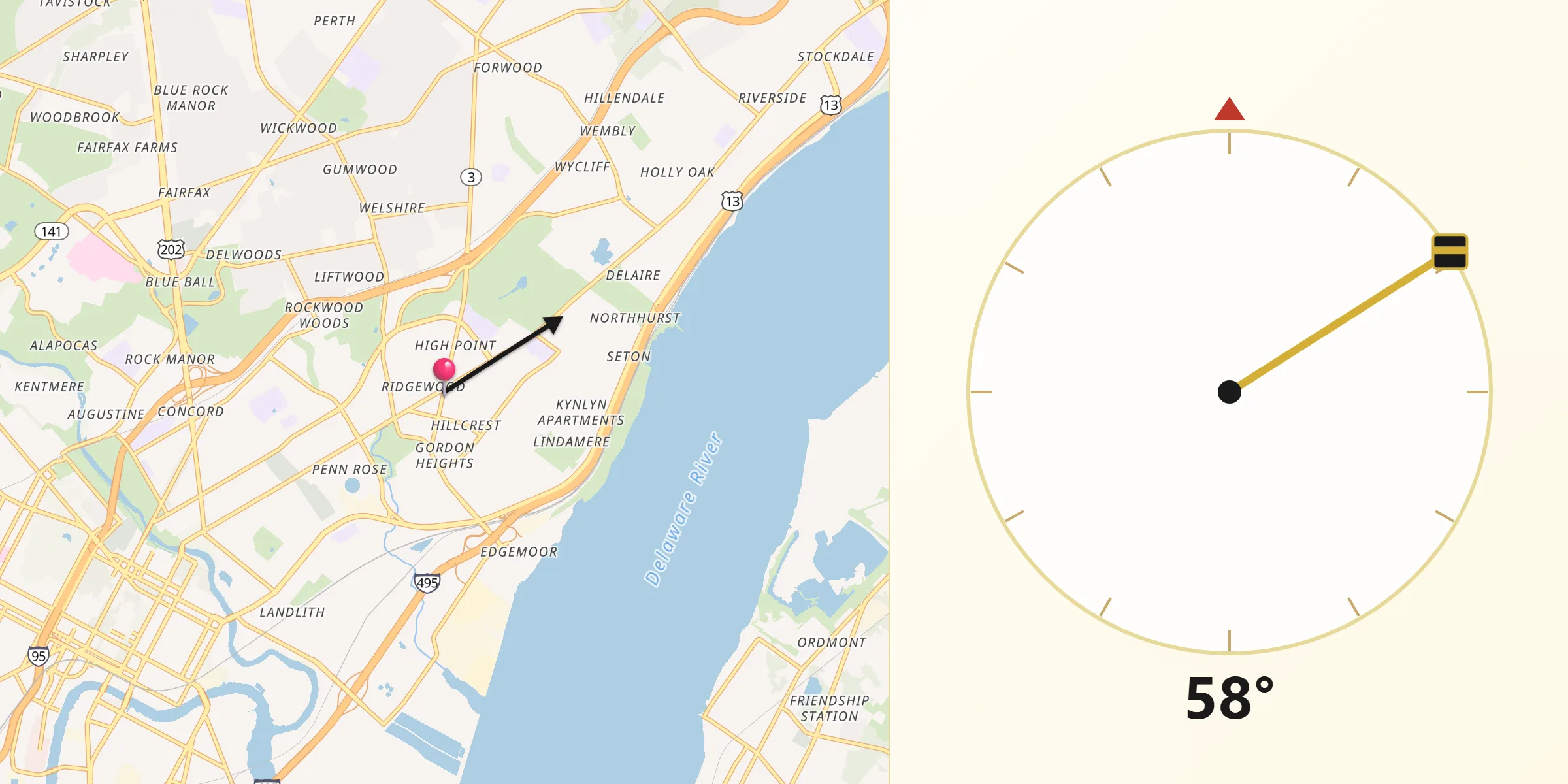 Qibla Direction from Bellefonte