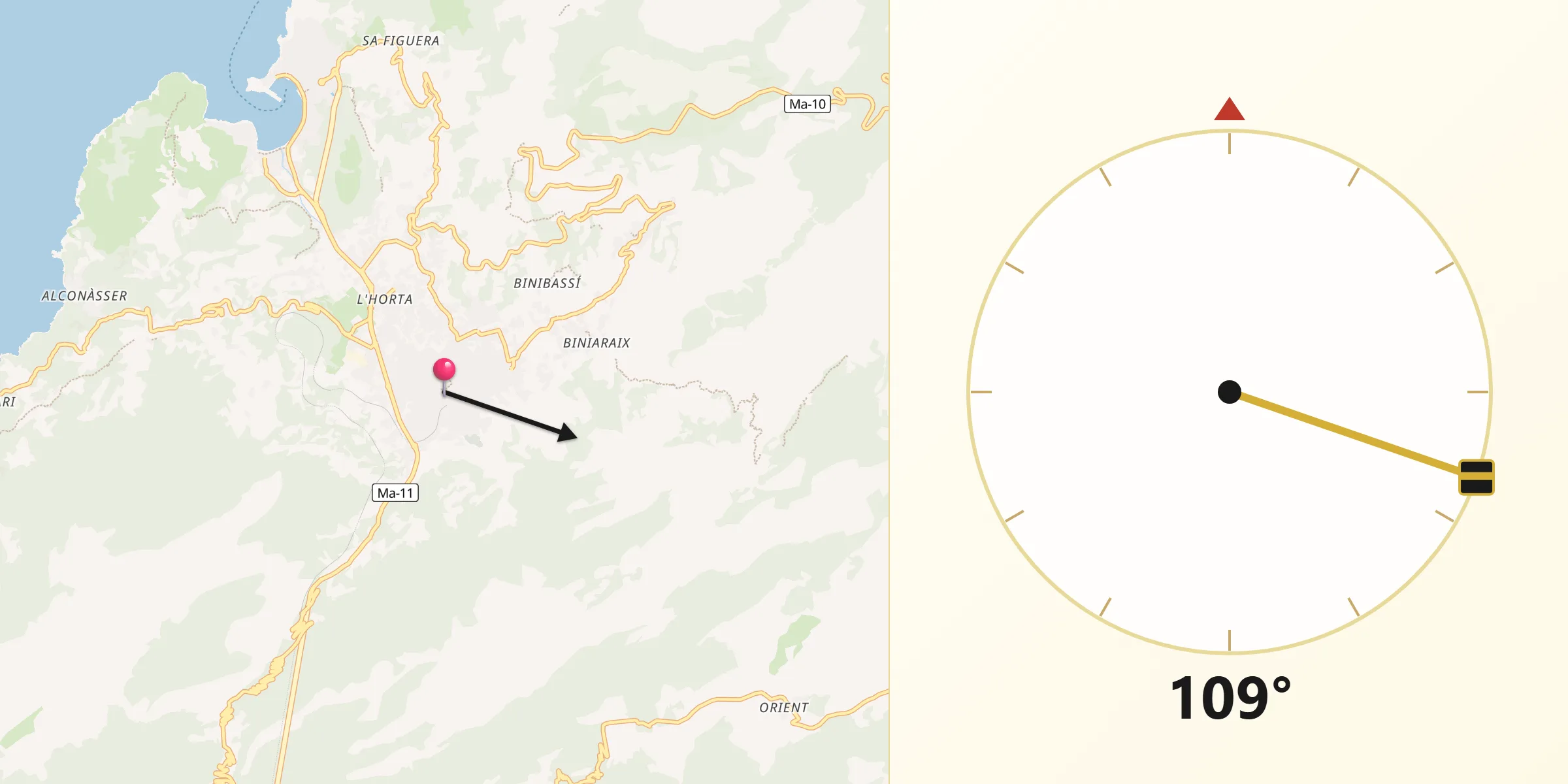 Dirección de la Qibla desde Sóller