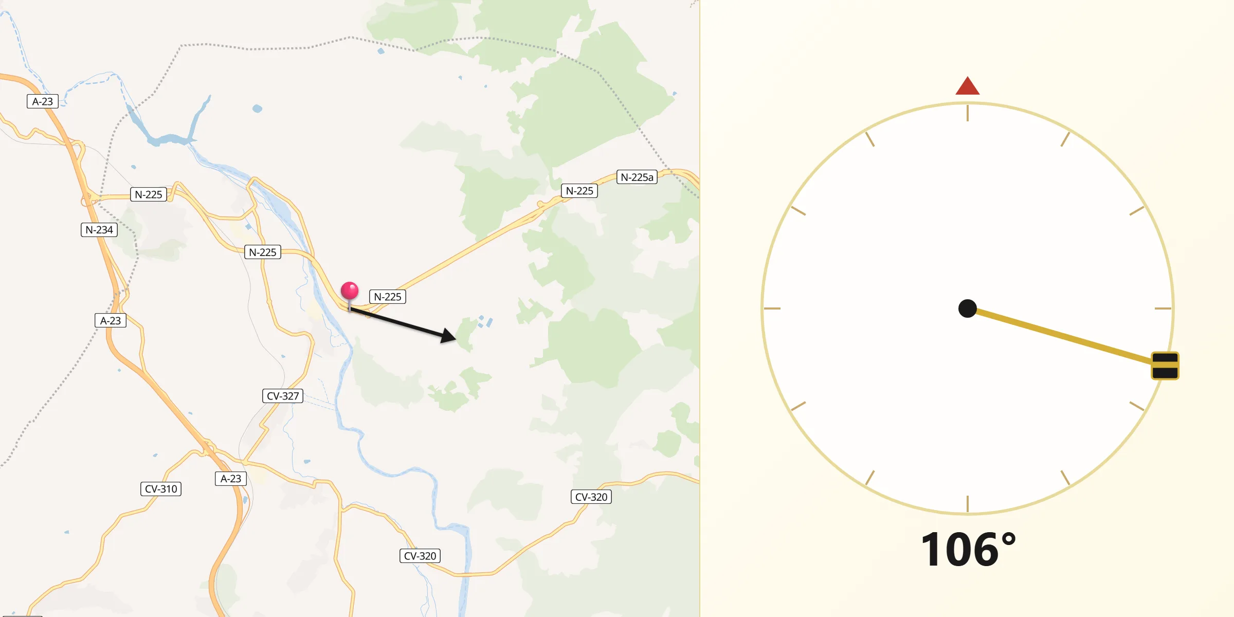 Dirección de la Qibla desde Alfara de Algimia