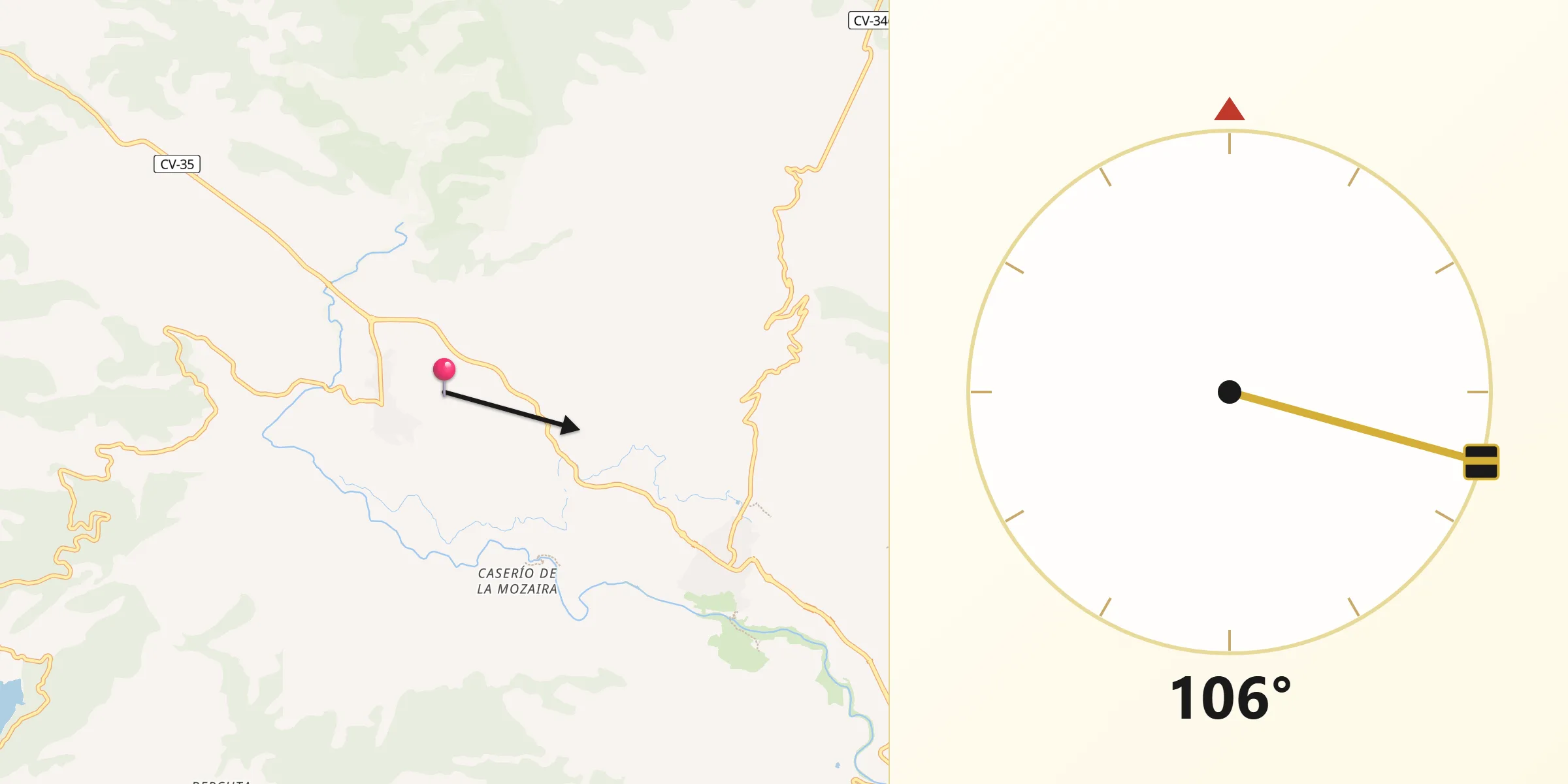 Dirección de la Qibla desde Tuéjar