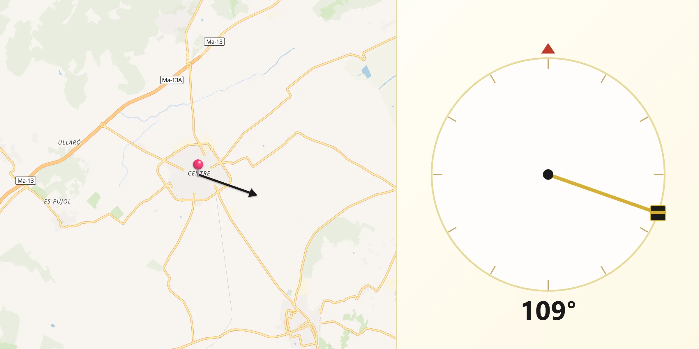 Dirección de la Qibla desde sa Pobla
