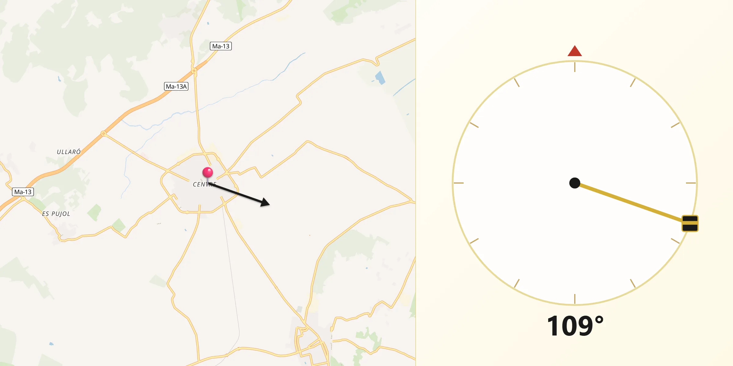 Dirección de la Qibla desde Pobla Sa