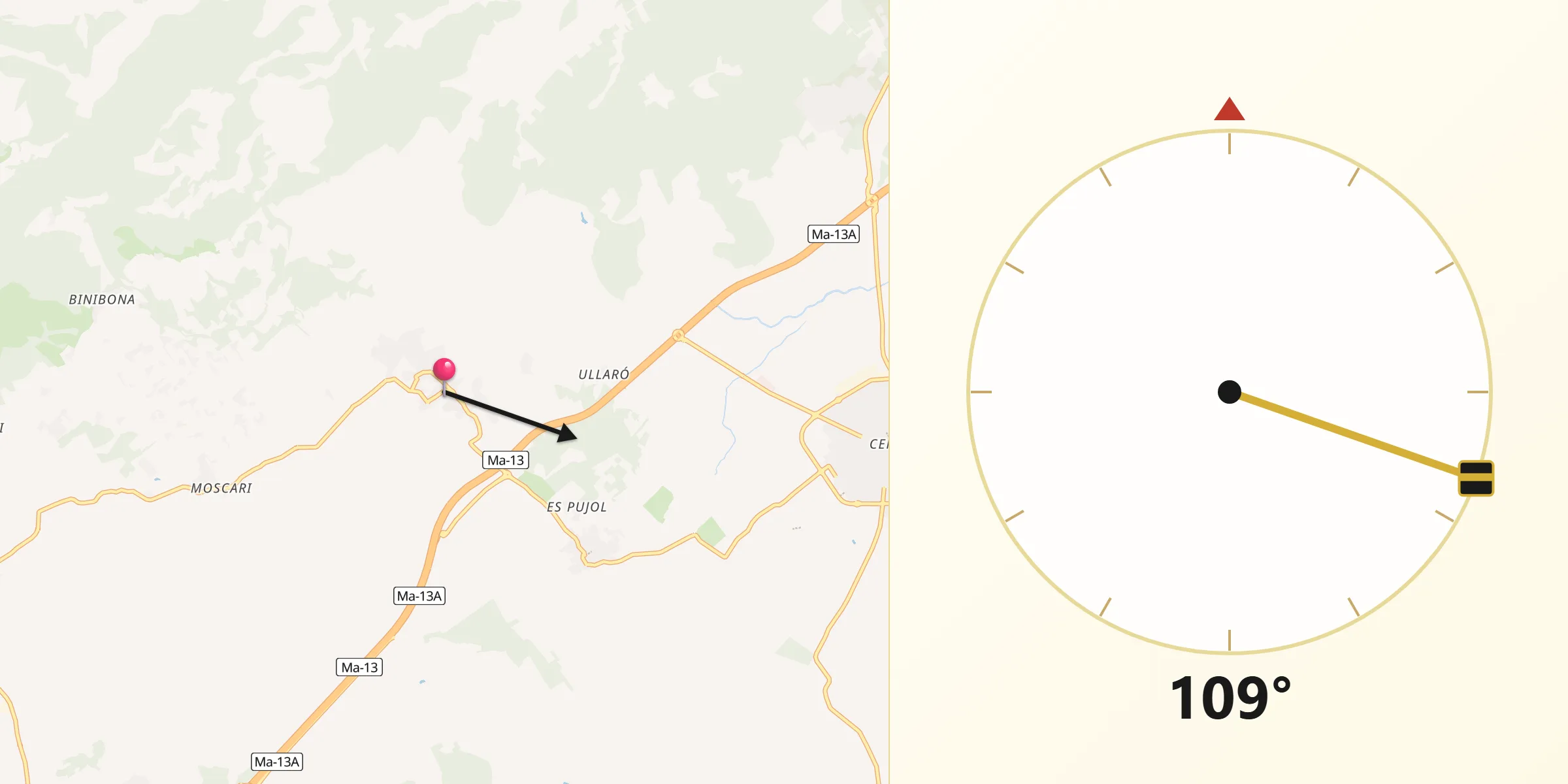 Dirección de la Qibla desde Campanet