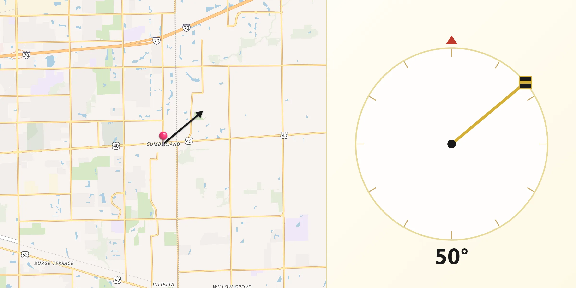 Qibla Direction from Cumberland