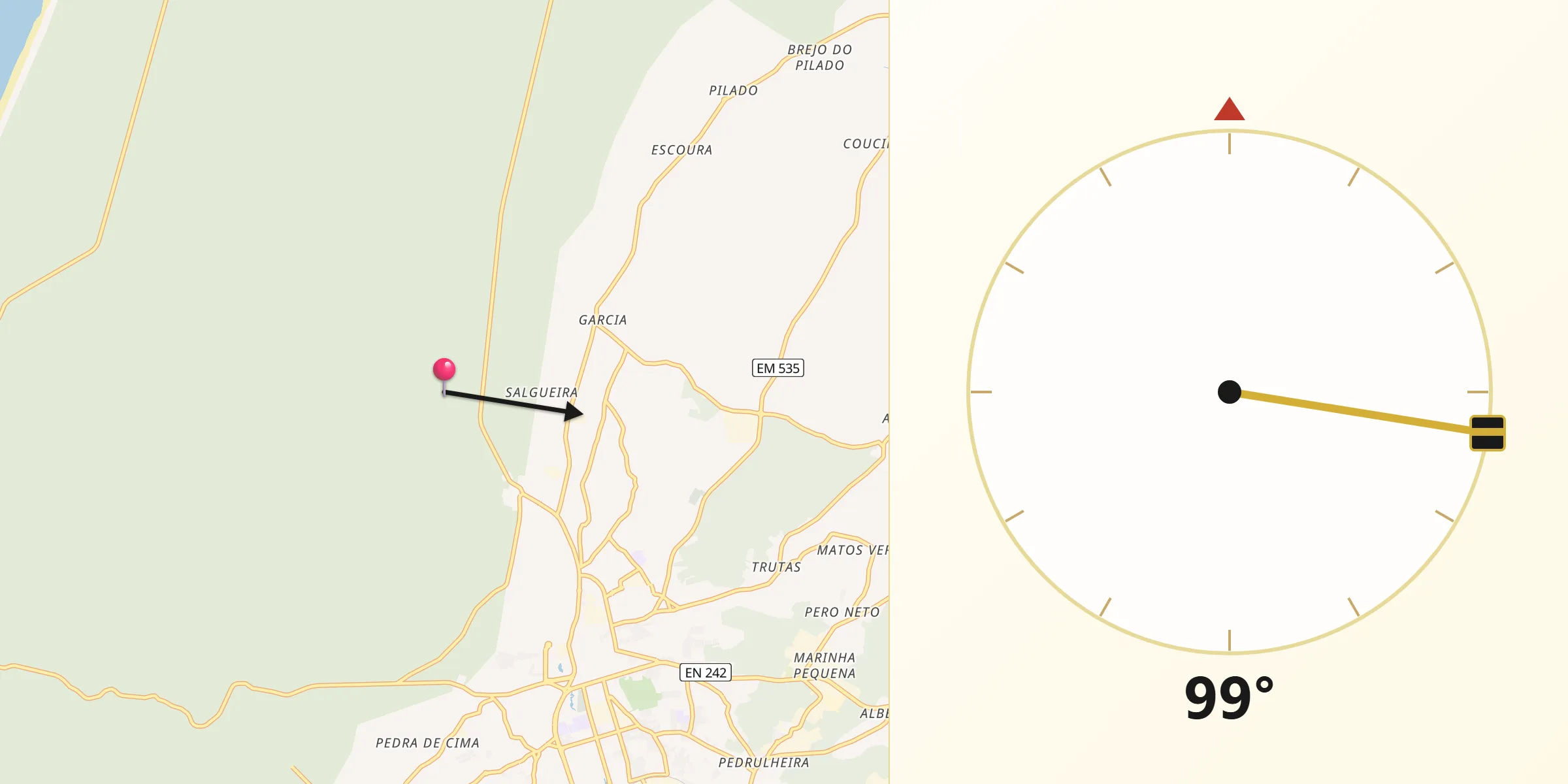 Direção da Qibla a partir de Marinha Grande