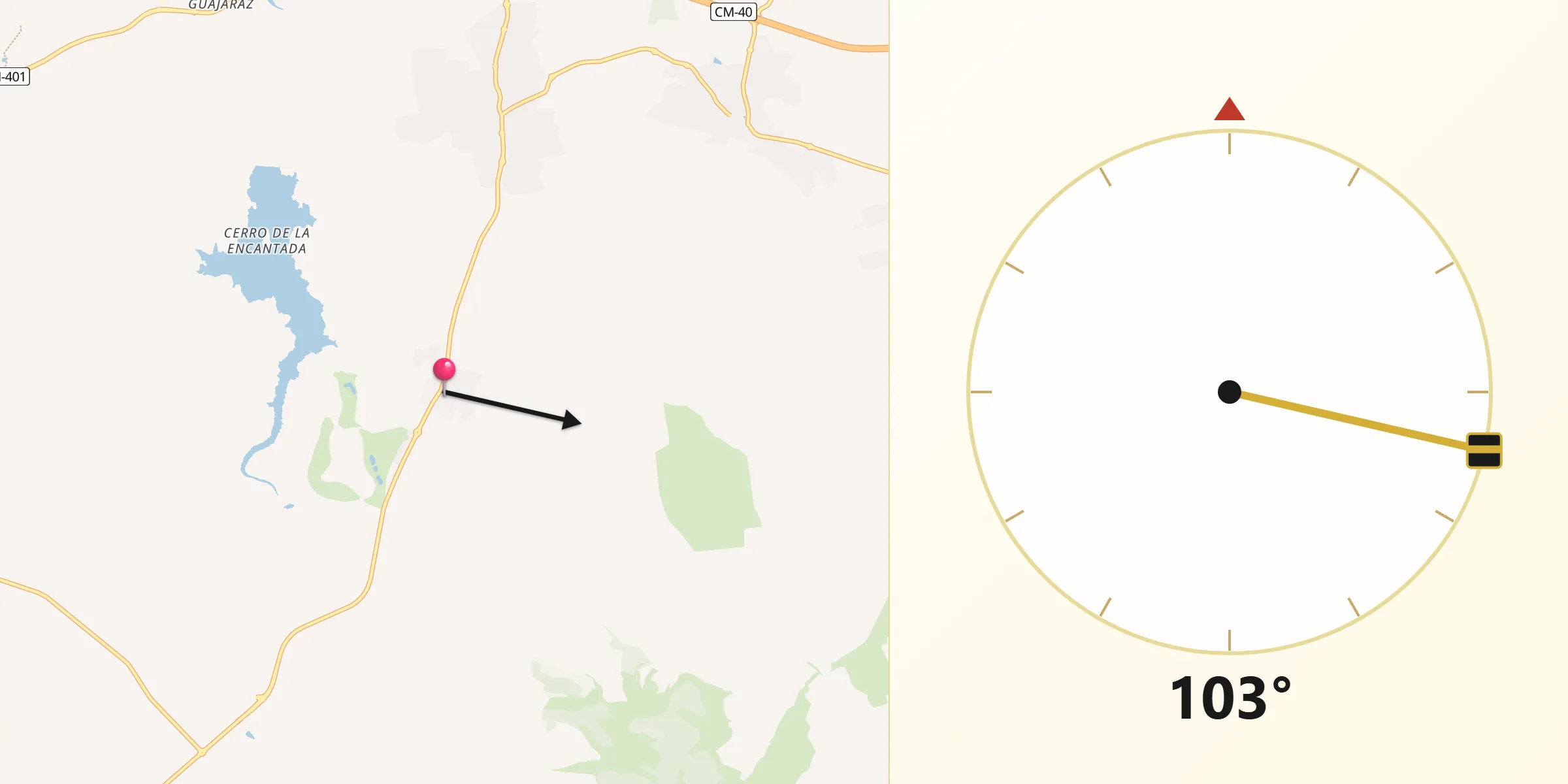 Dirección de la Qibla desde Layos
