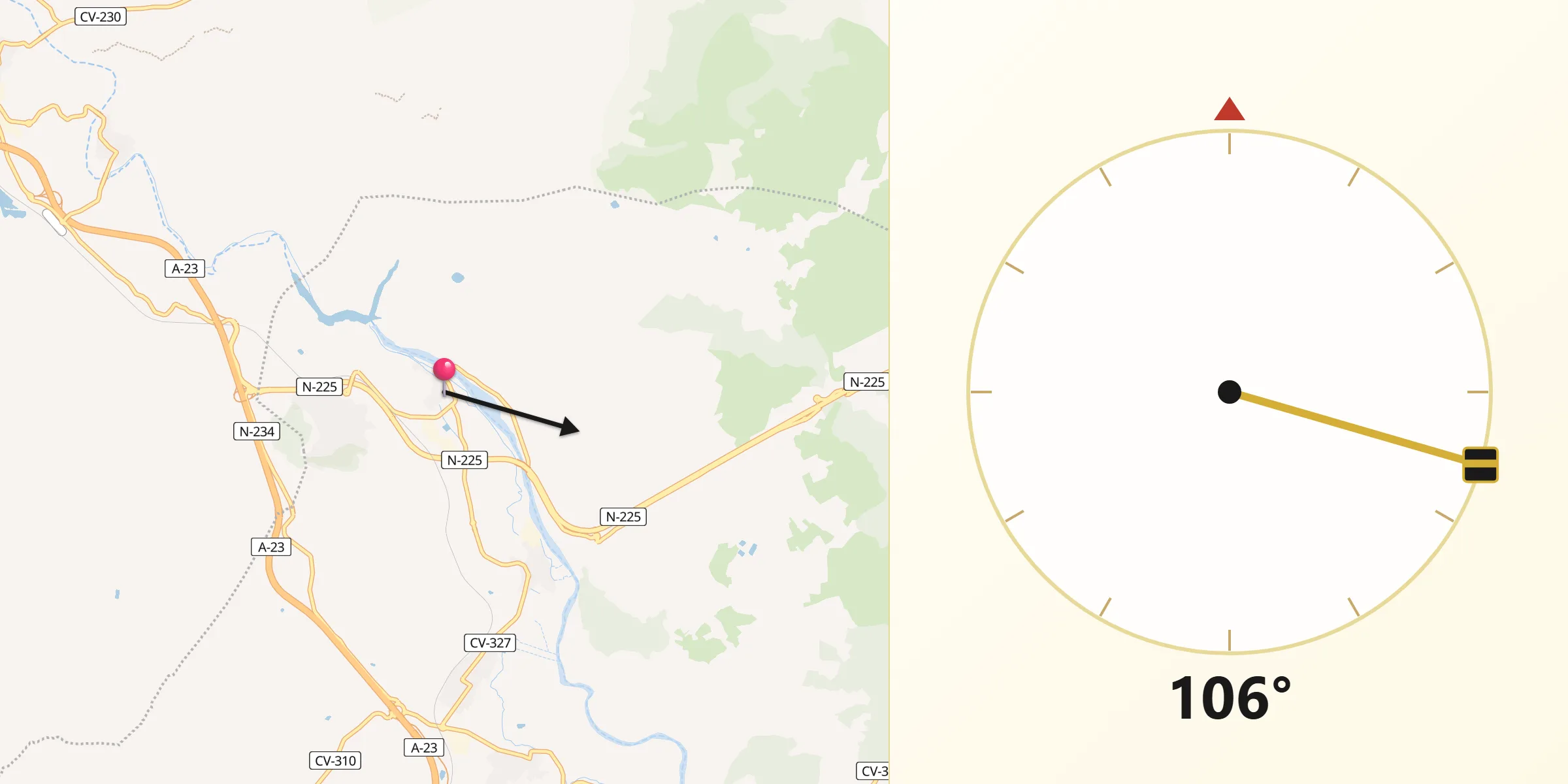 Dirección de la Qibla desde Algar de Palancia