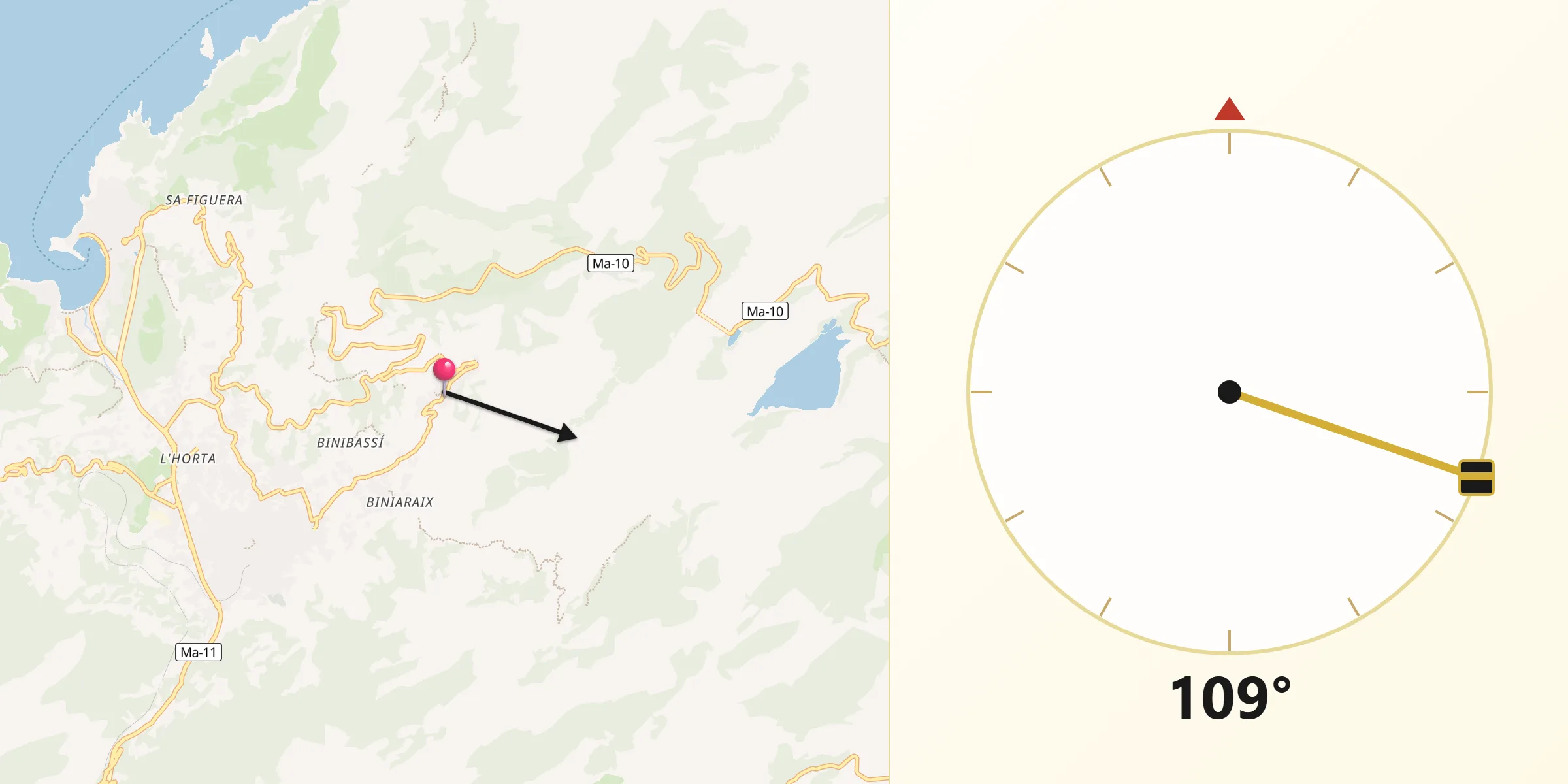 Dirección de la Qibla desde Fornalutx