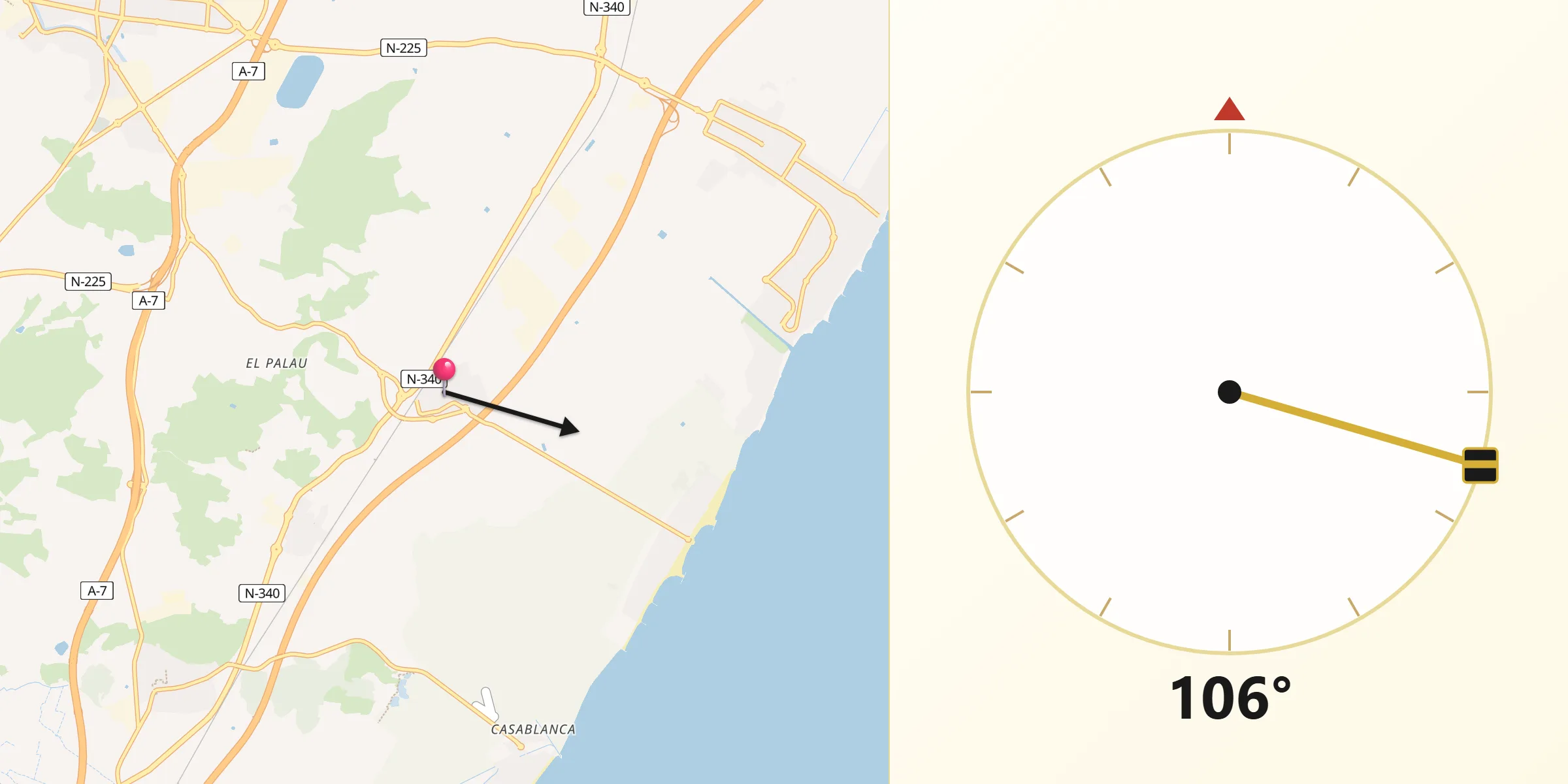 Dirección de la Qibla desde Chilches