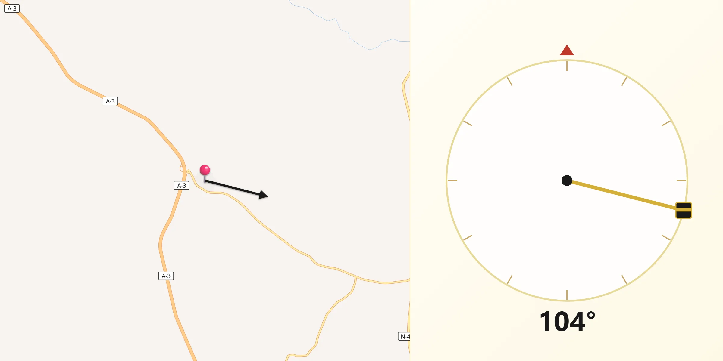 Dirección de la Qibla desde Cervera del Llano