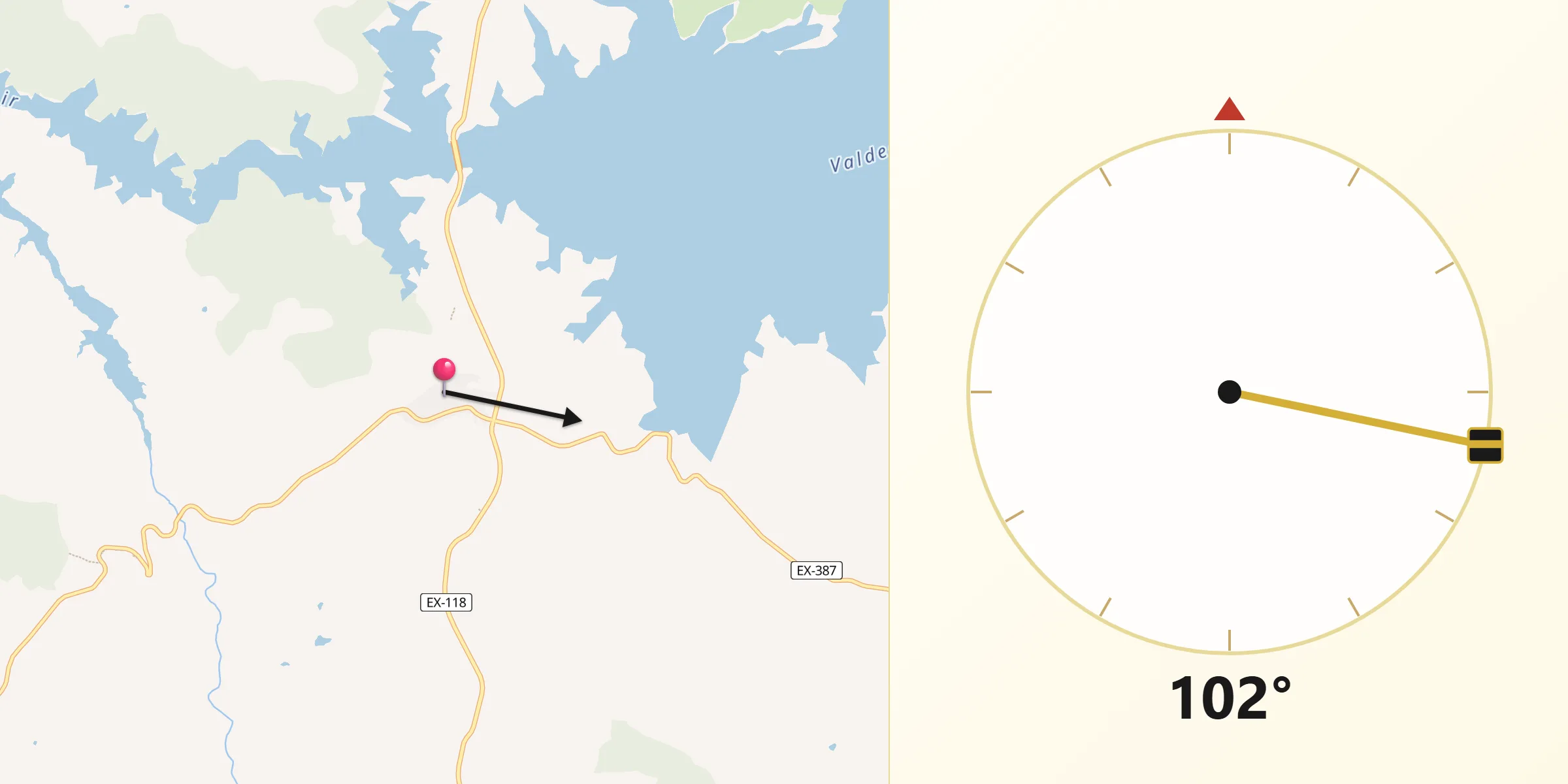 Dirección de la Qibla desde Bohonal de Ibor