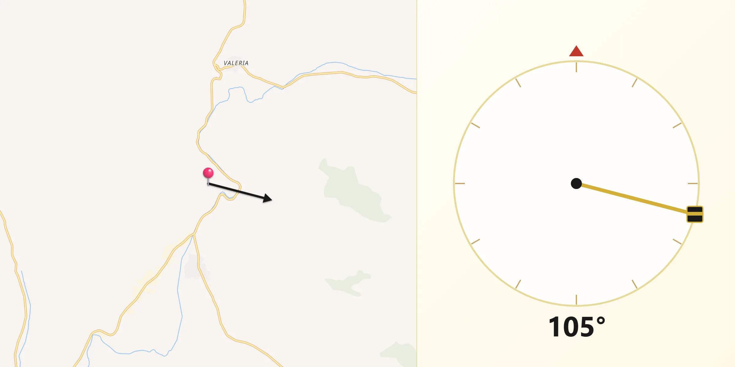 Dirección de la Qibla desde Las Valeras