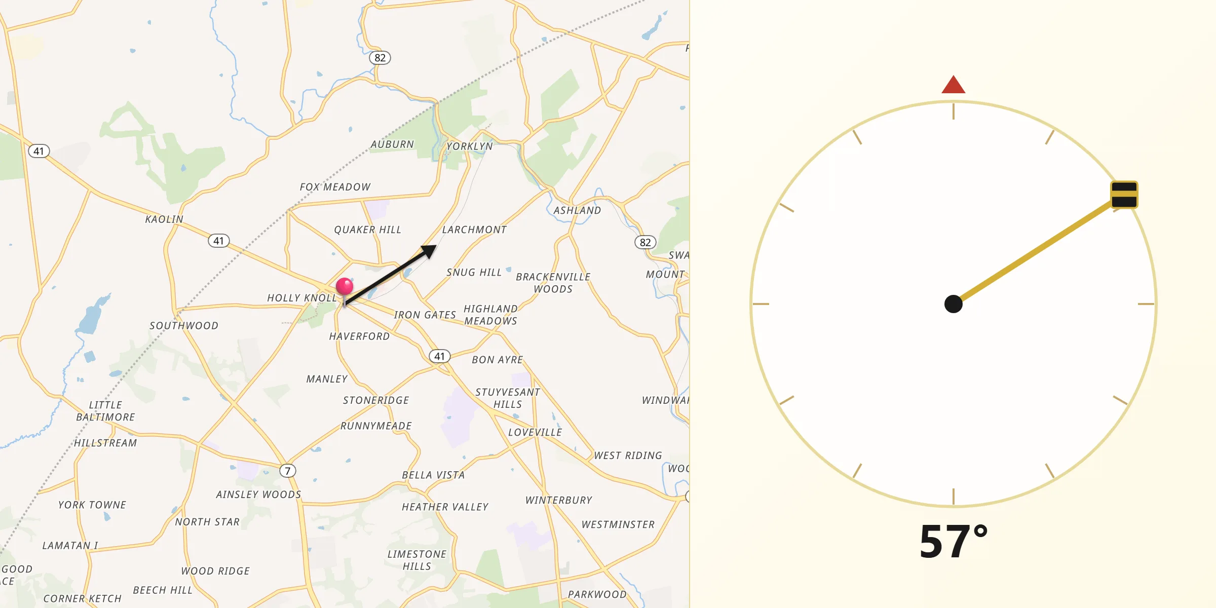Qibla Direction from Hockessin
