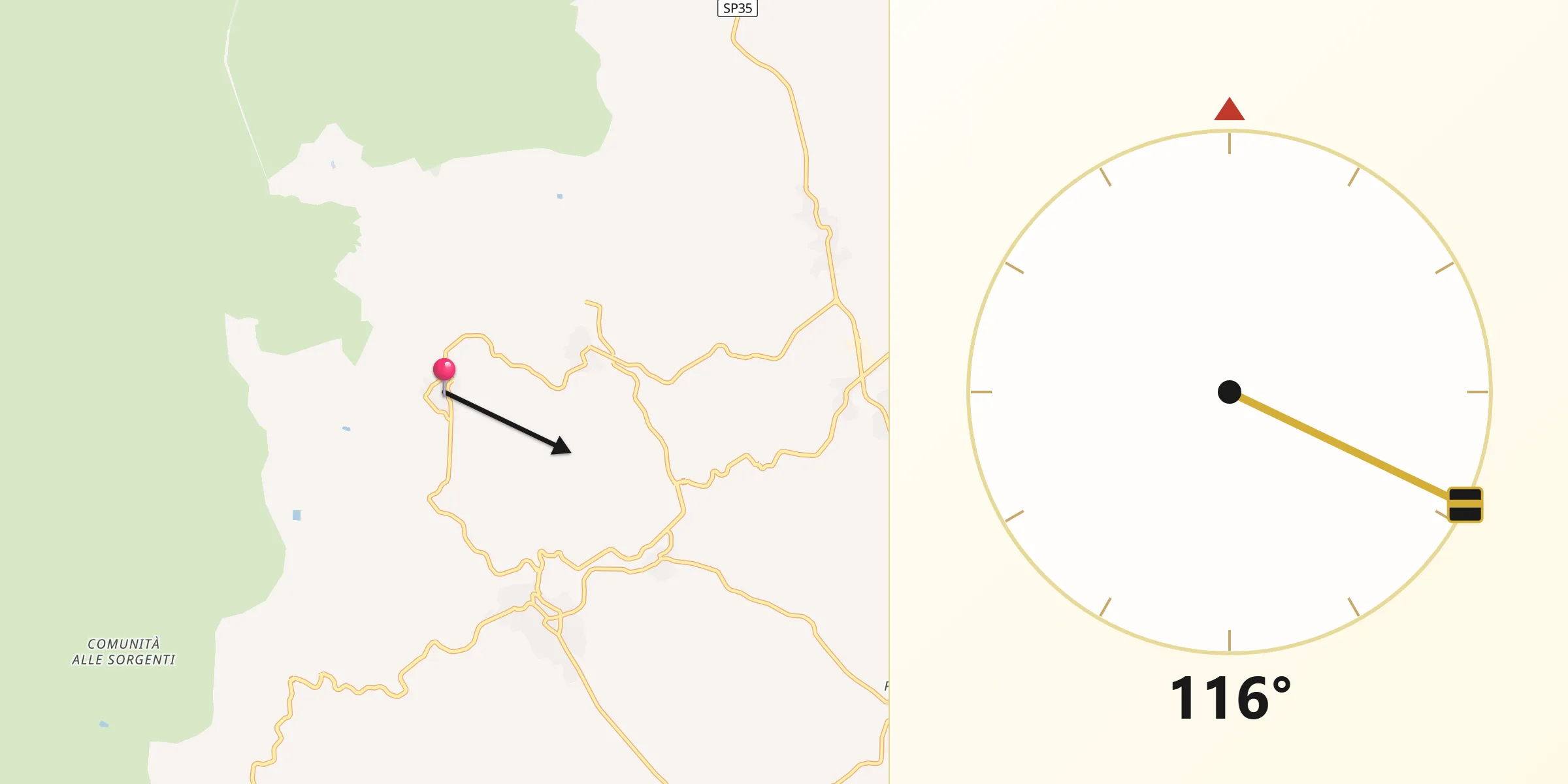 Direzione della Qibla da Pau