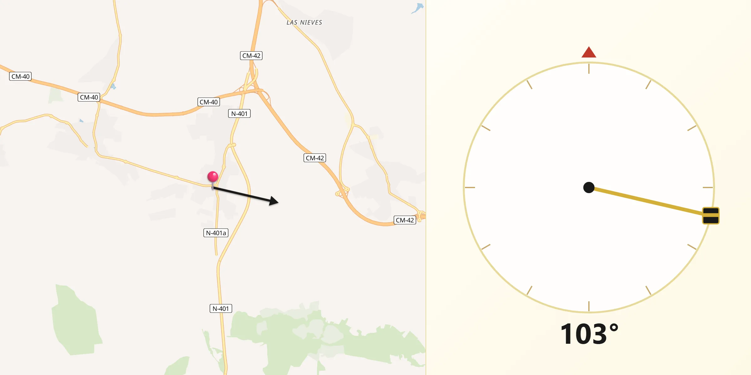 Dirección de la Qibla desde Burguillos de Toledo