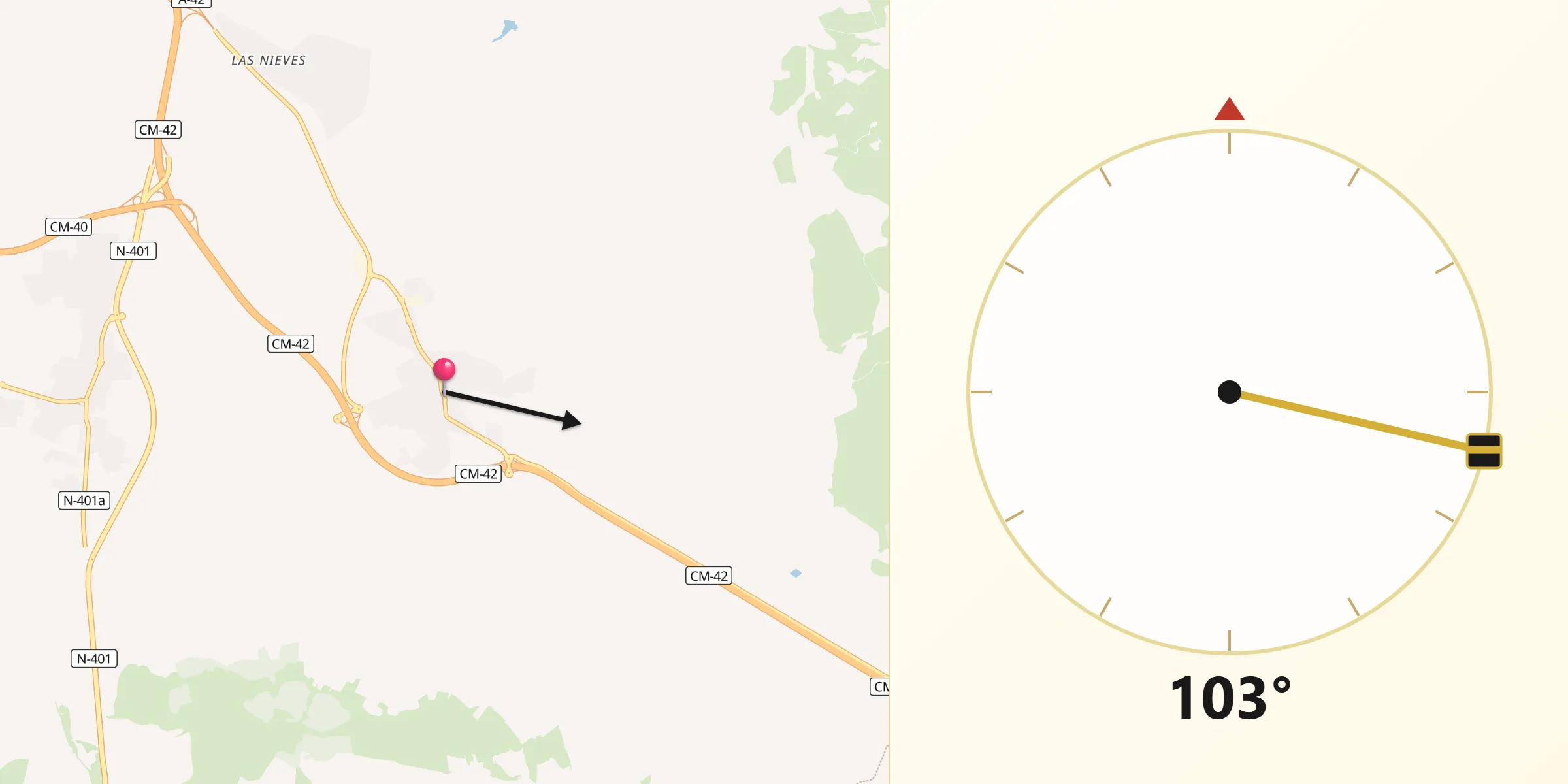 Dirección de la Qibla desde Nambroca