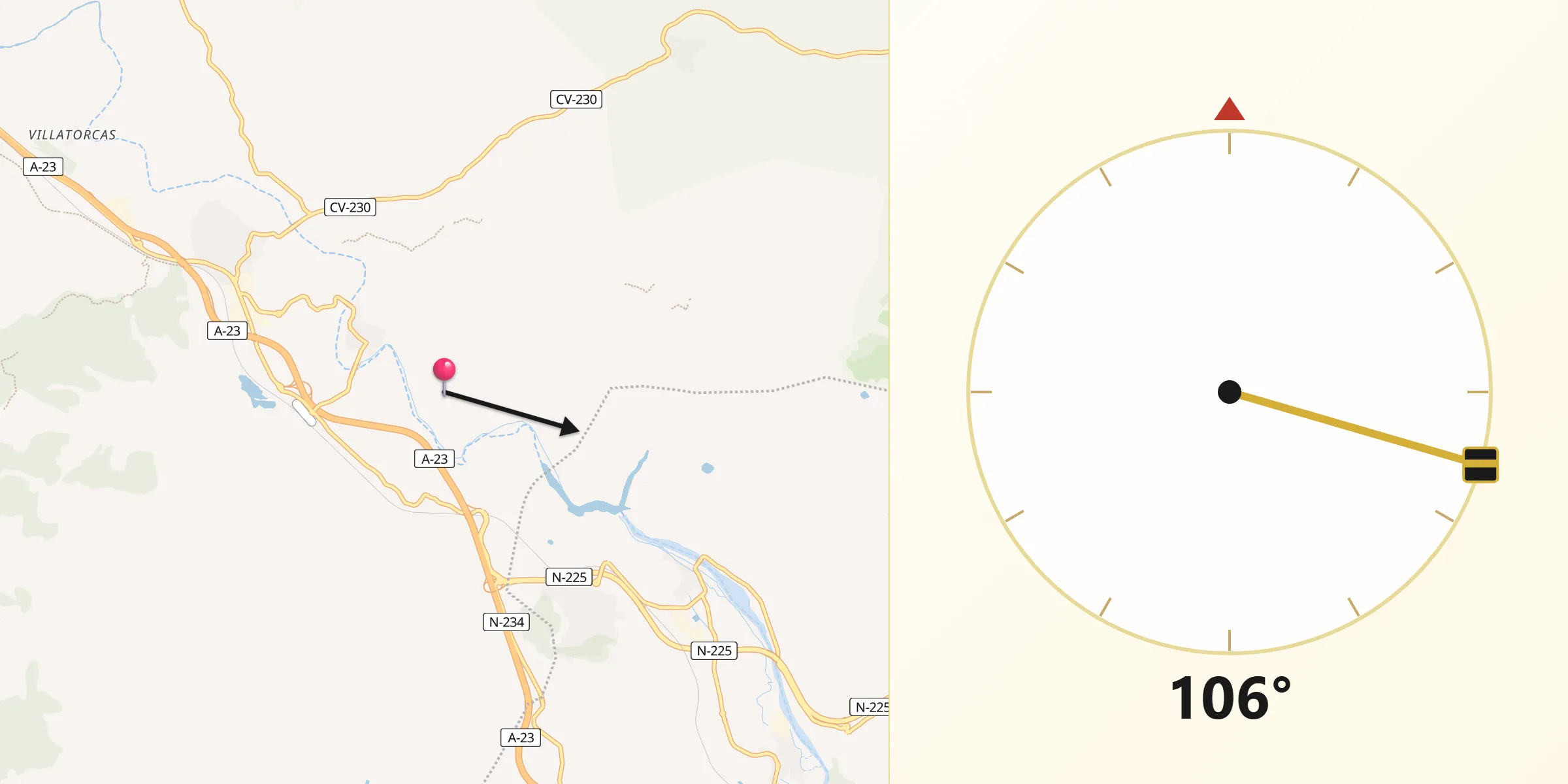 Dirección de la Qibla desde Sot de Ferrer