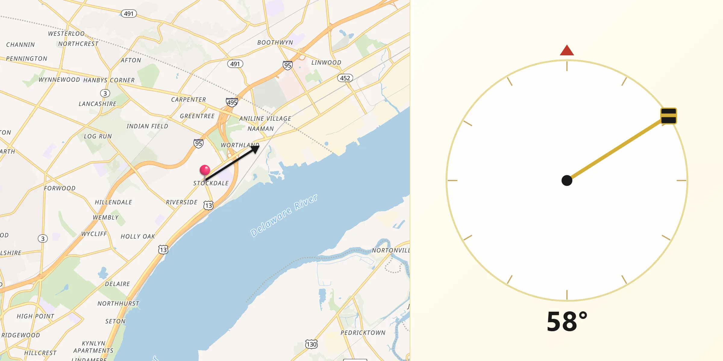 Qibla Direction from Claymont