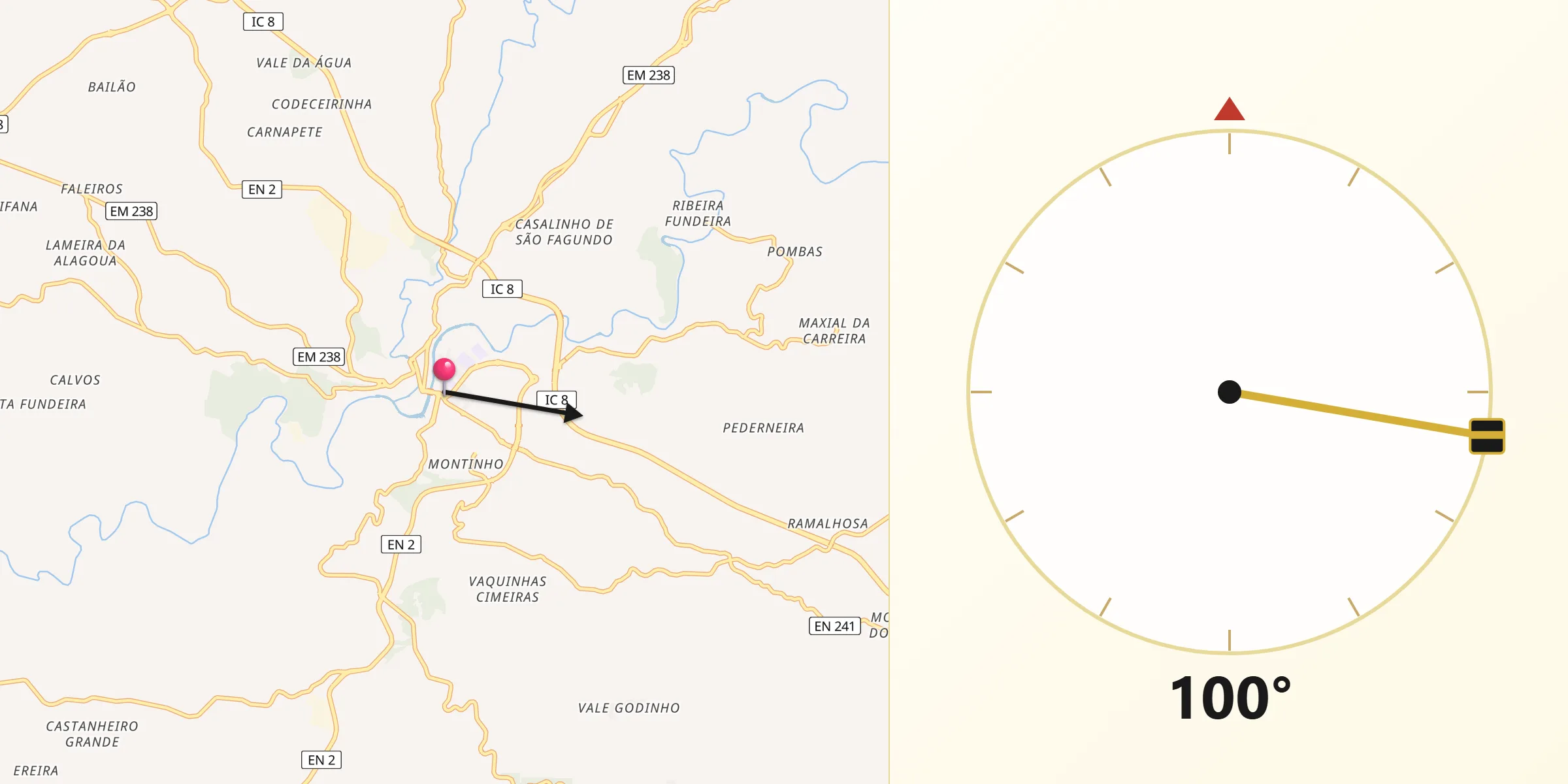 Direção da Qibla a partir de Sertã