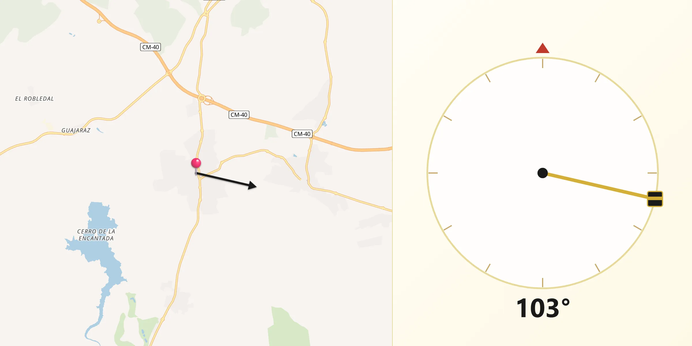 Dirección de la Qibla desde Argés
