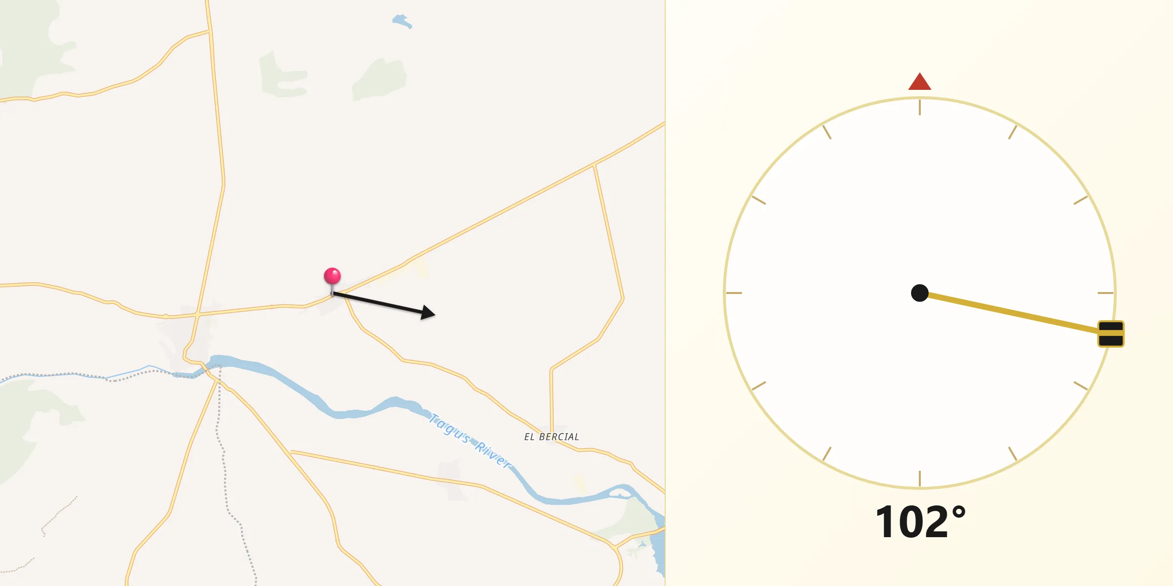 Dirección de la Qibla desde Alcolea de Tajo