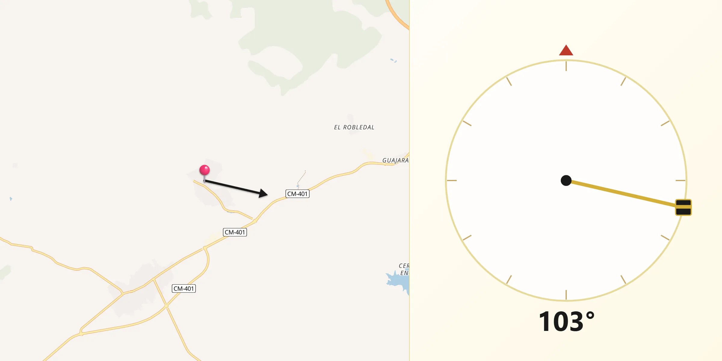 Dirección de la Qibla desde Guadamur