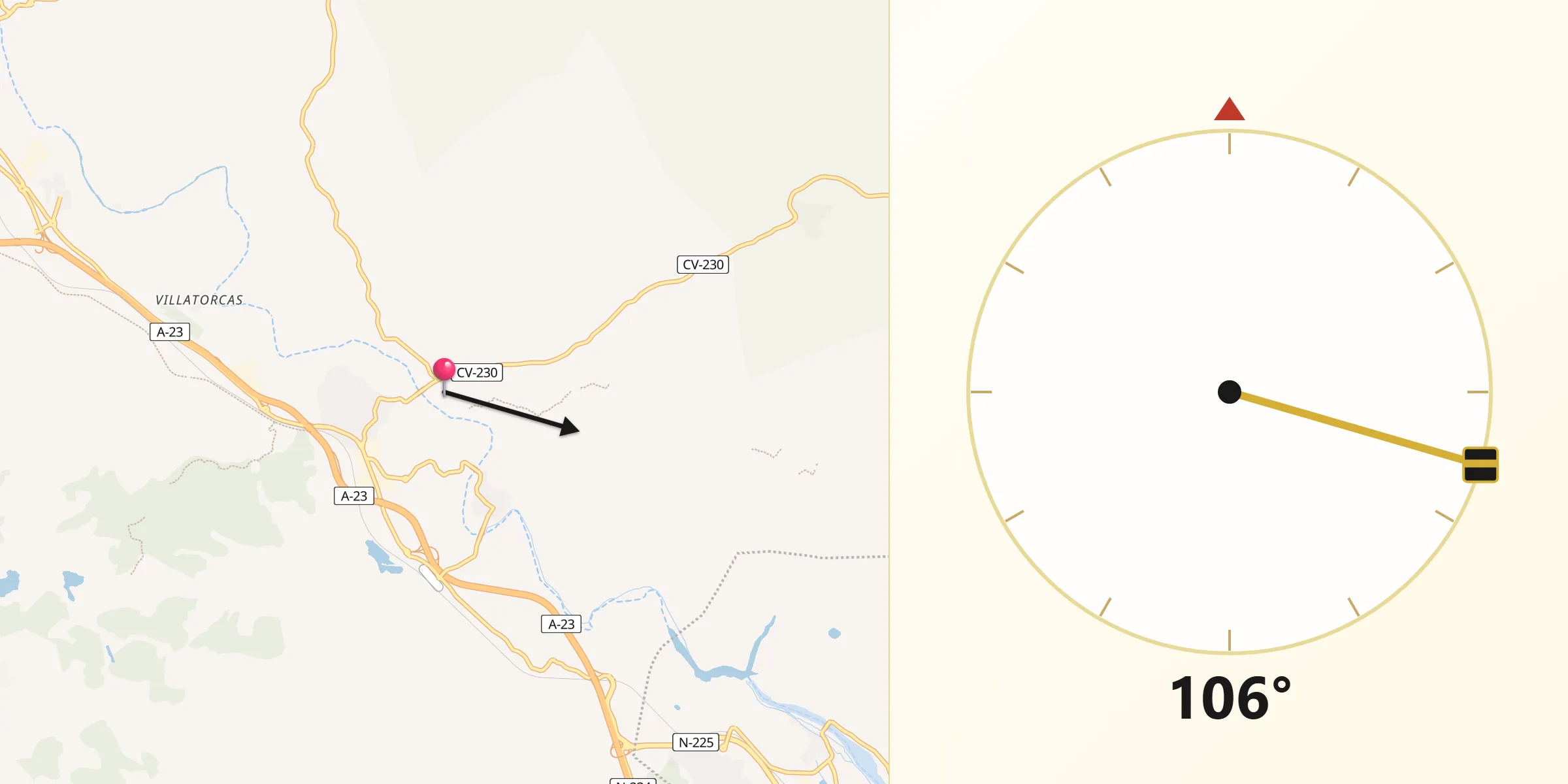 Dirección de la Qibla desde Soneja