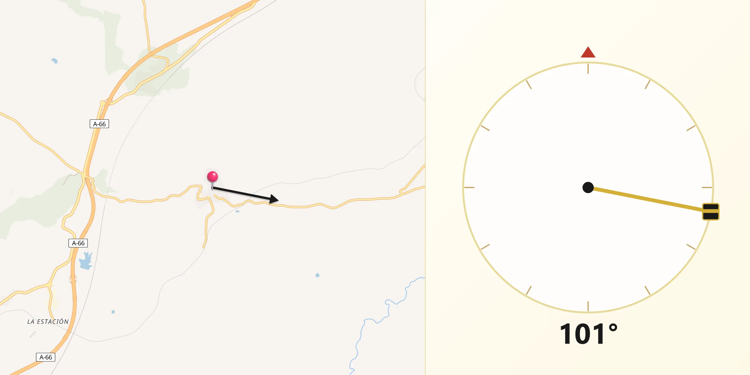 Dirección de la Qibla desde Casas de Millán