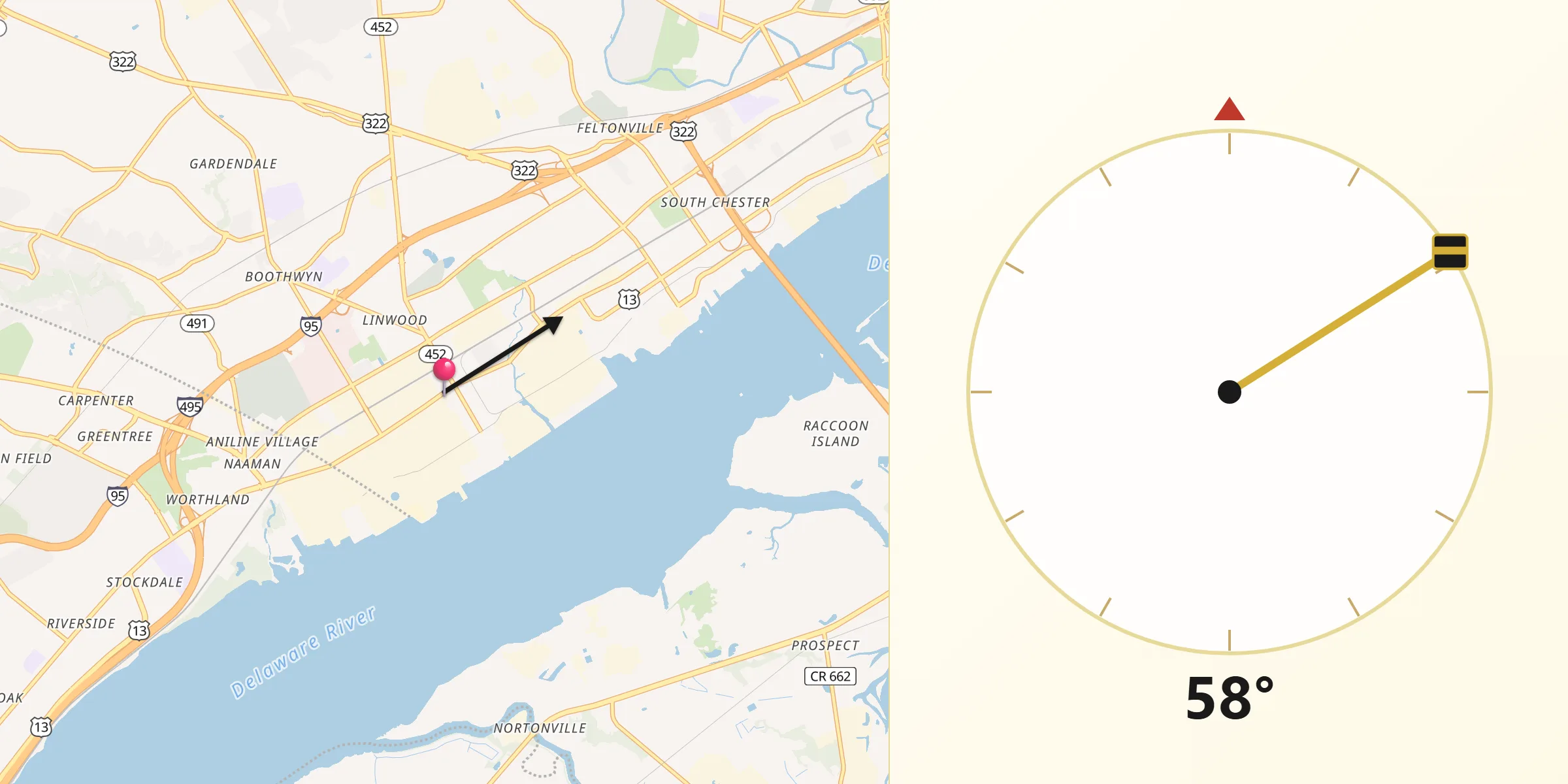 Qibla Direction from Marcus Hook