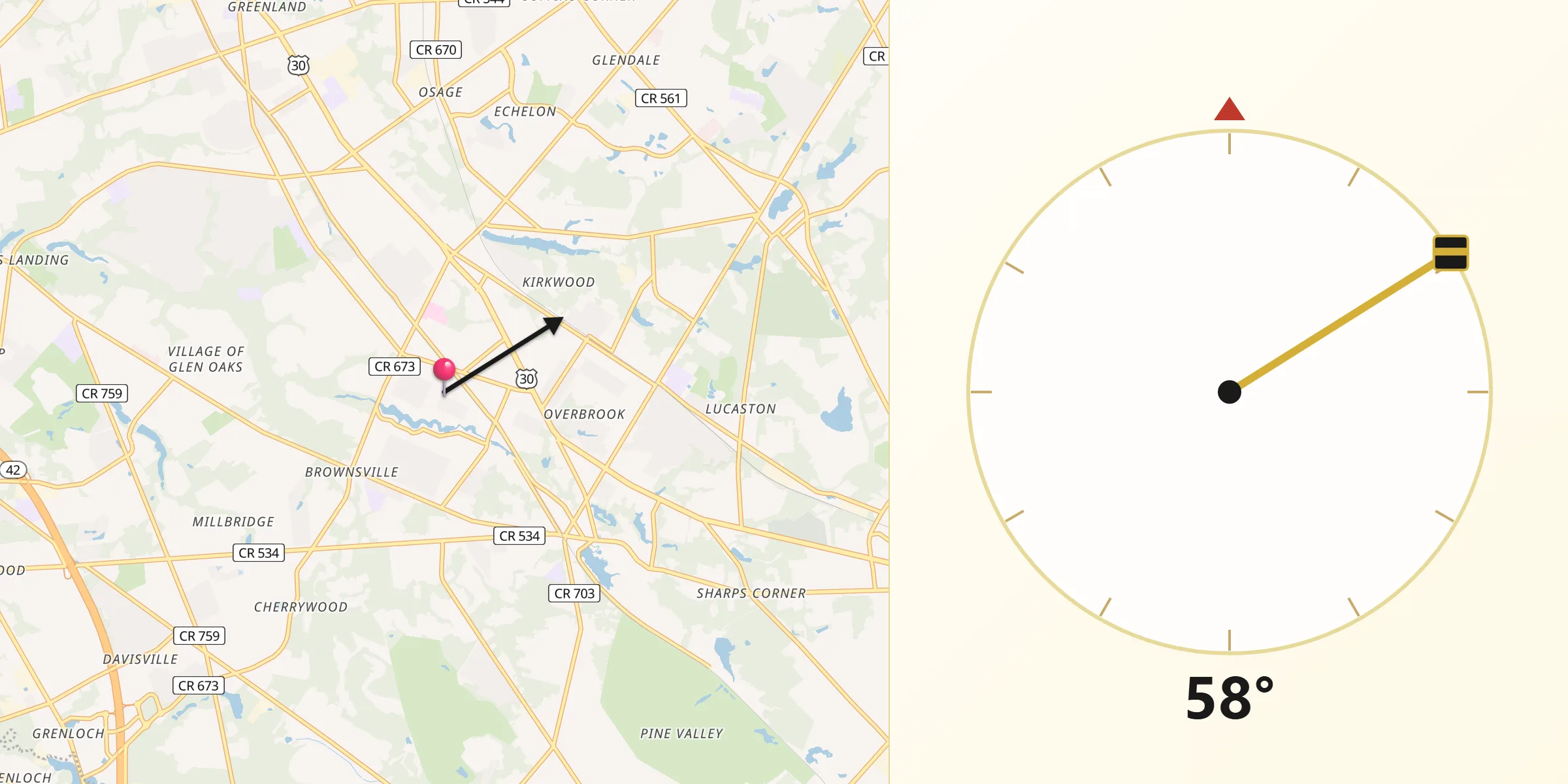 Qibla Direction from Laurel Springs