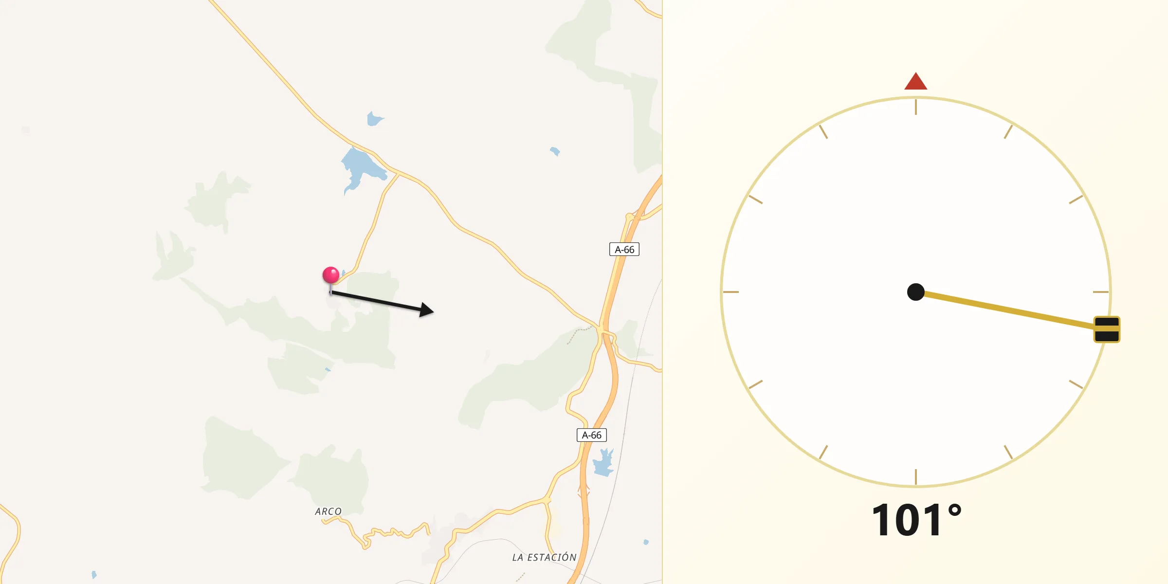 Dirección de la Qibla desde Pedroso de Acim