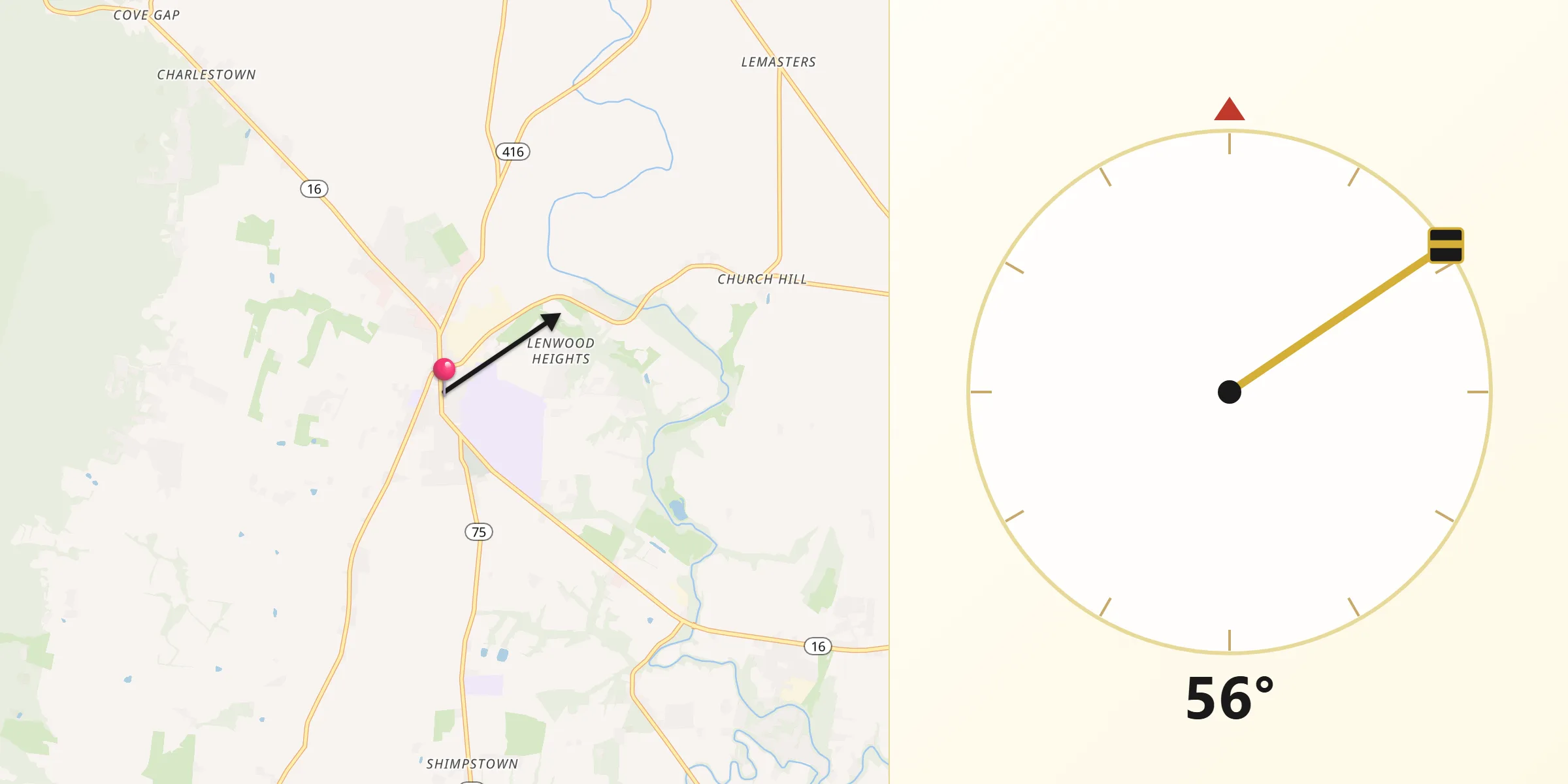 Qibla Direction from Mercersburg