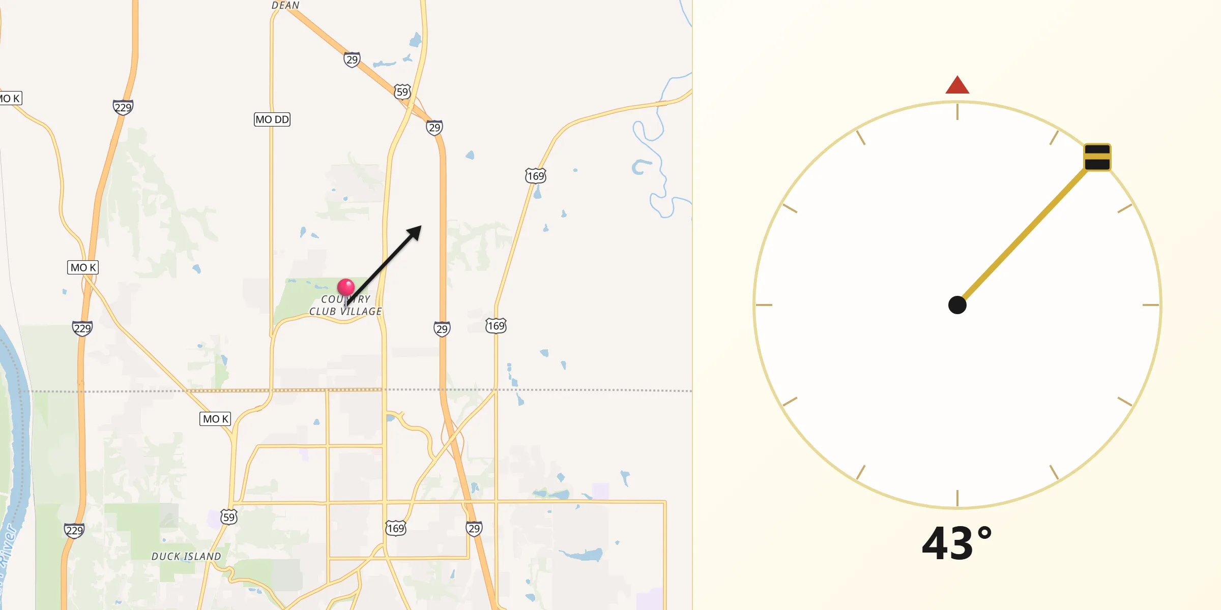 Qibla Direction from Country Club Village