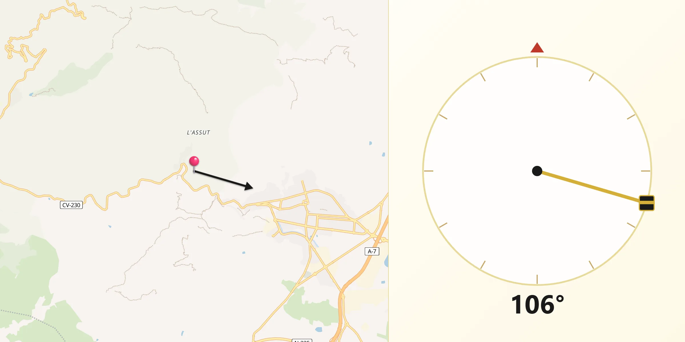 Dirección de la Qibla desde Alfondeguilla