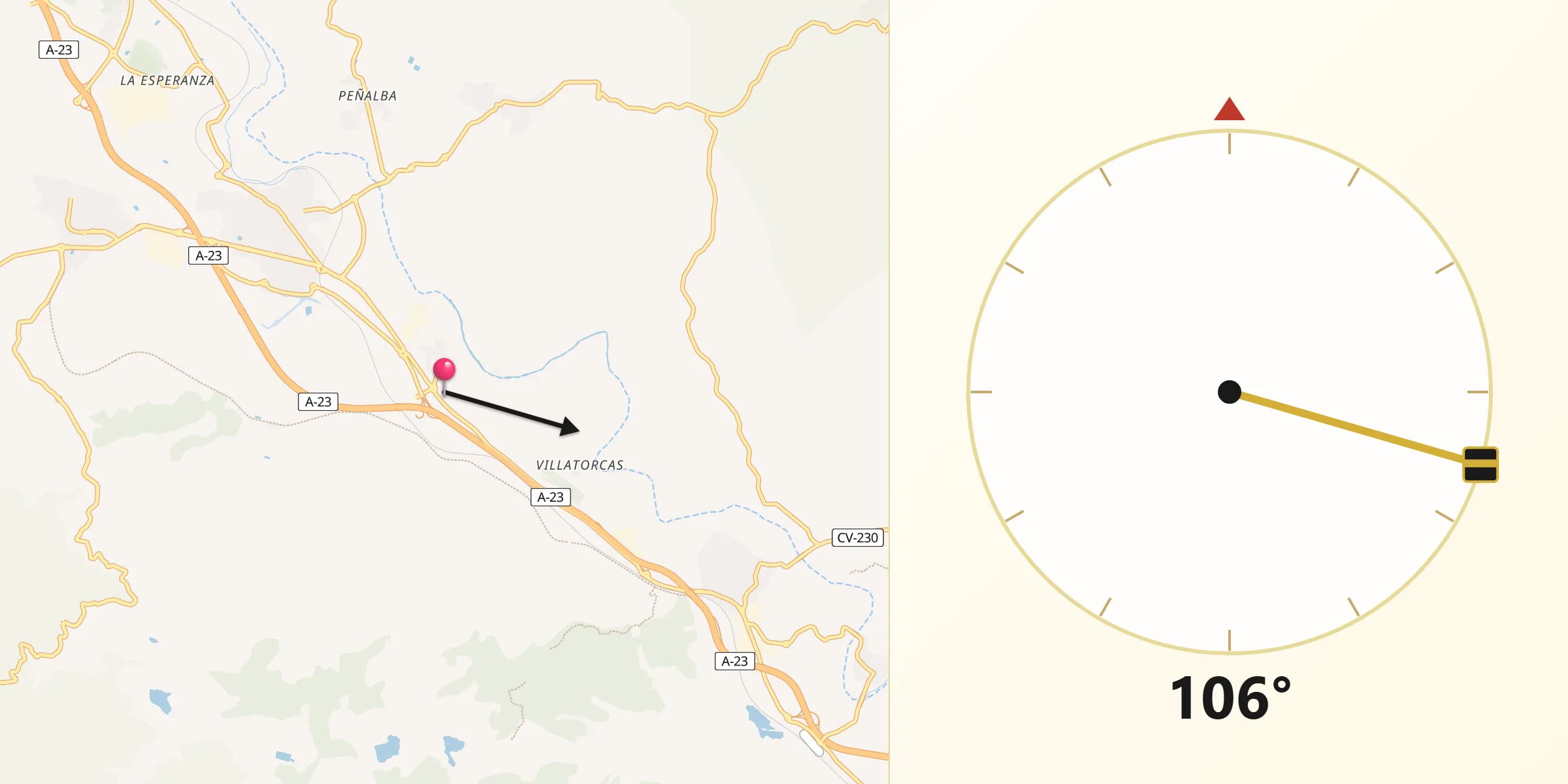 Dirección de la Qibla desde Geldo
