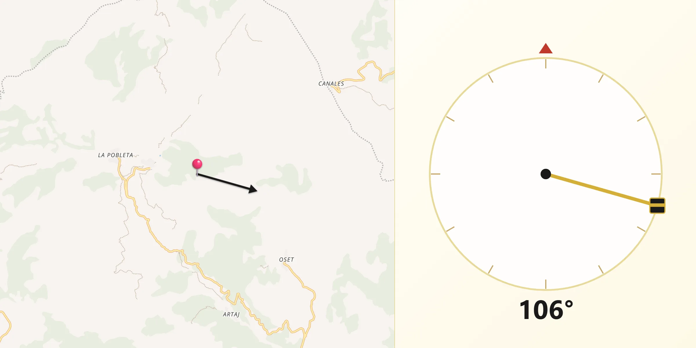 Dirección de la Qibla desde Andilla