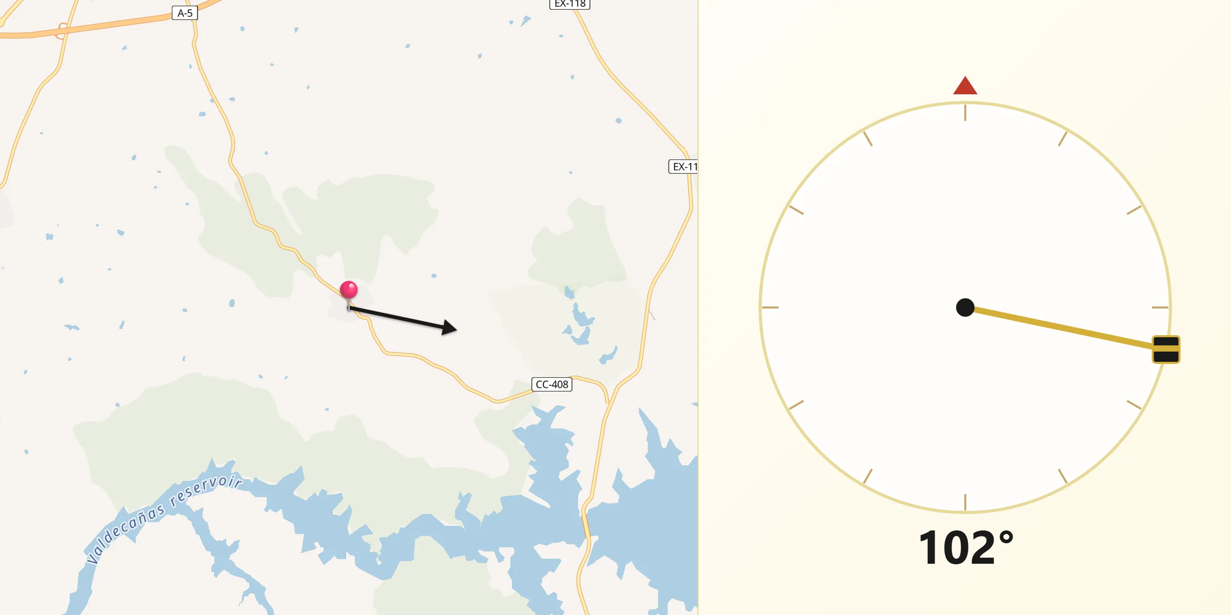 Dirección de la Qibla desde Valdehúncar