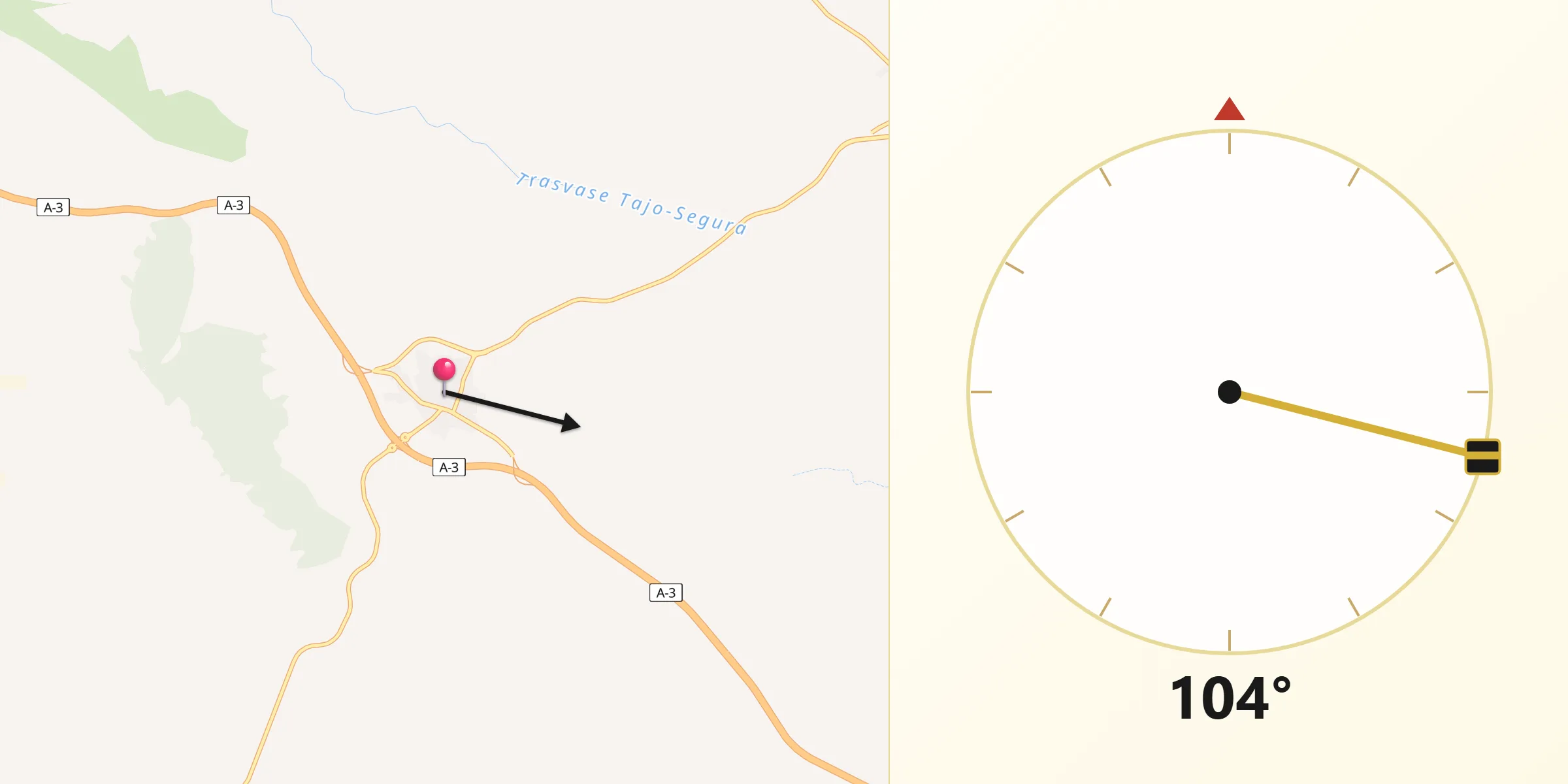 Dirección de la Qibla desde Villares del Saz