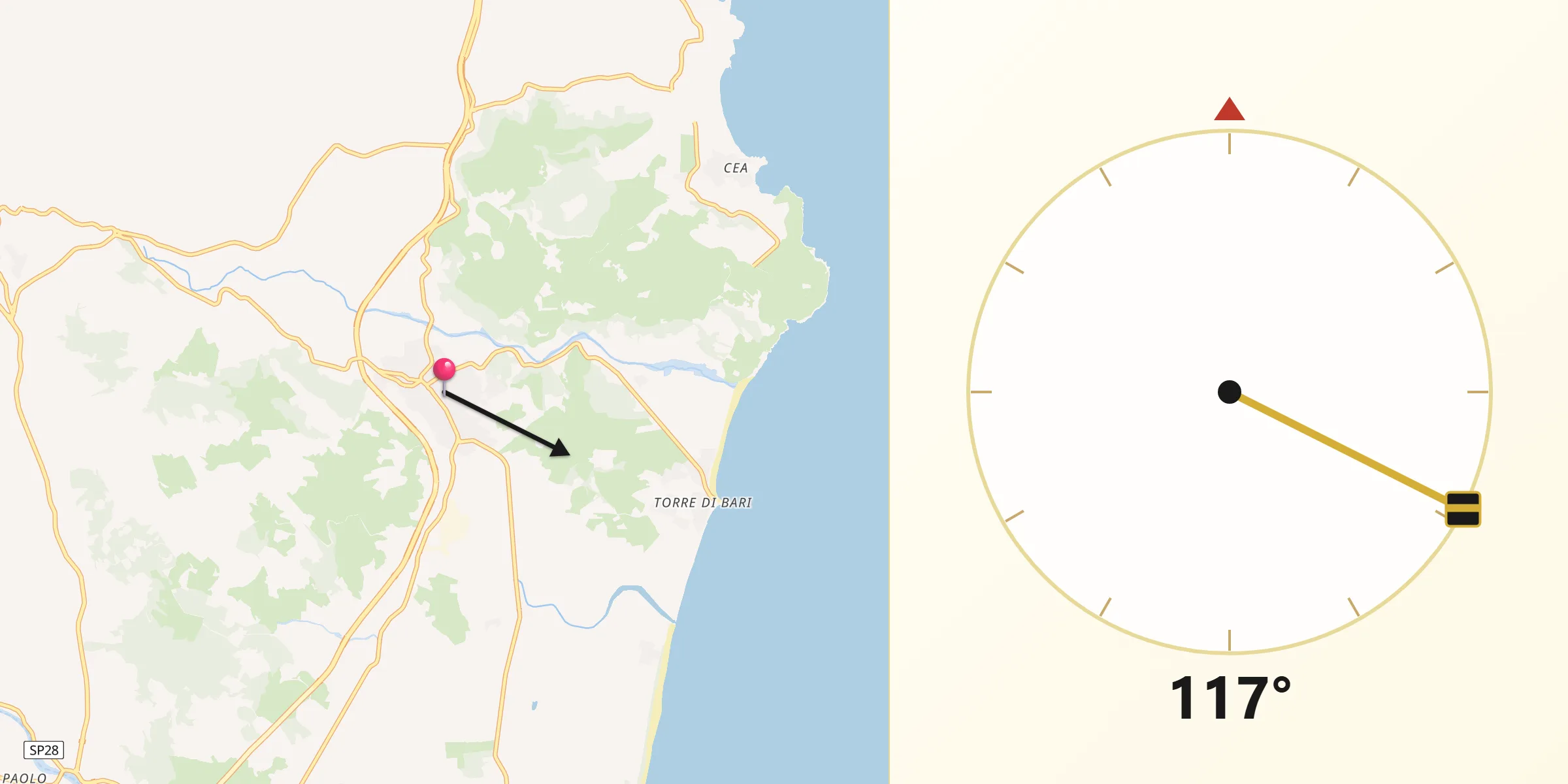 Direzione della Qibla da Bari Sardo