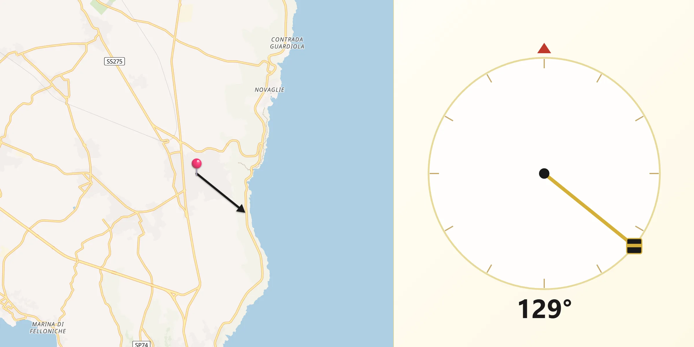 Direzione della Qibla da Gagliano del Capo
