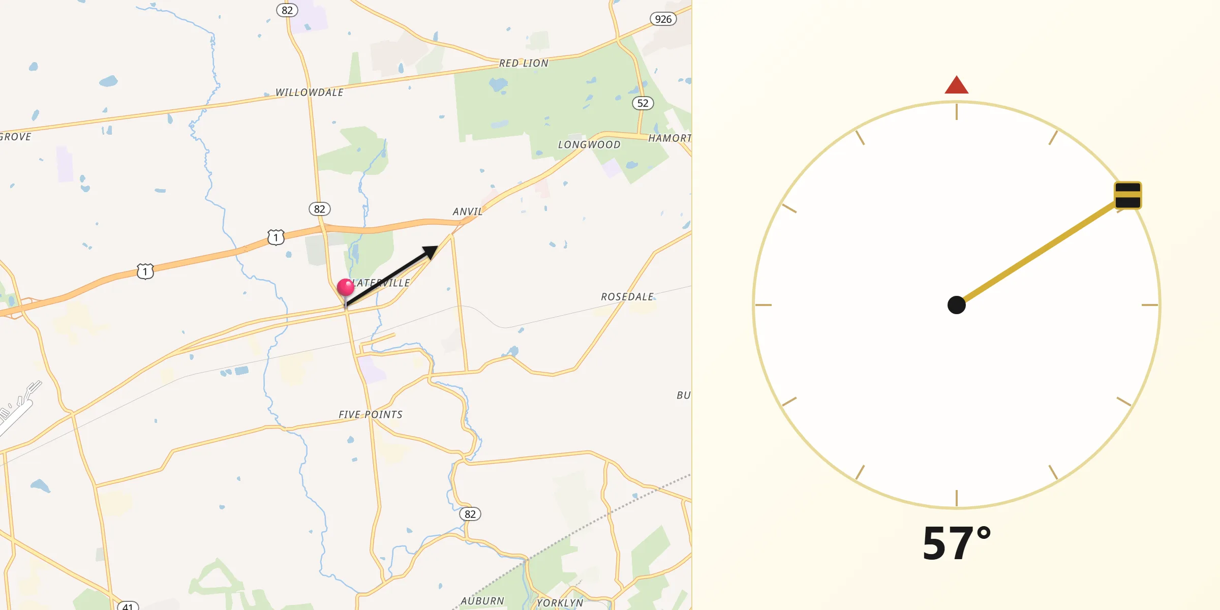 Qibla Direction from Kennett Square