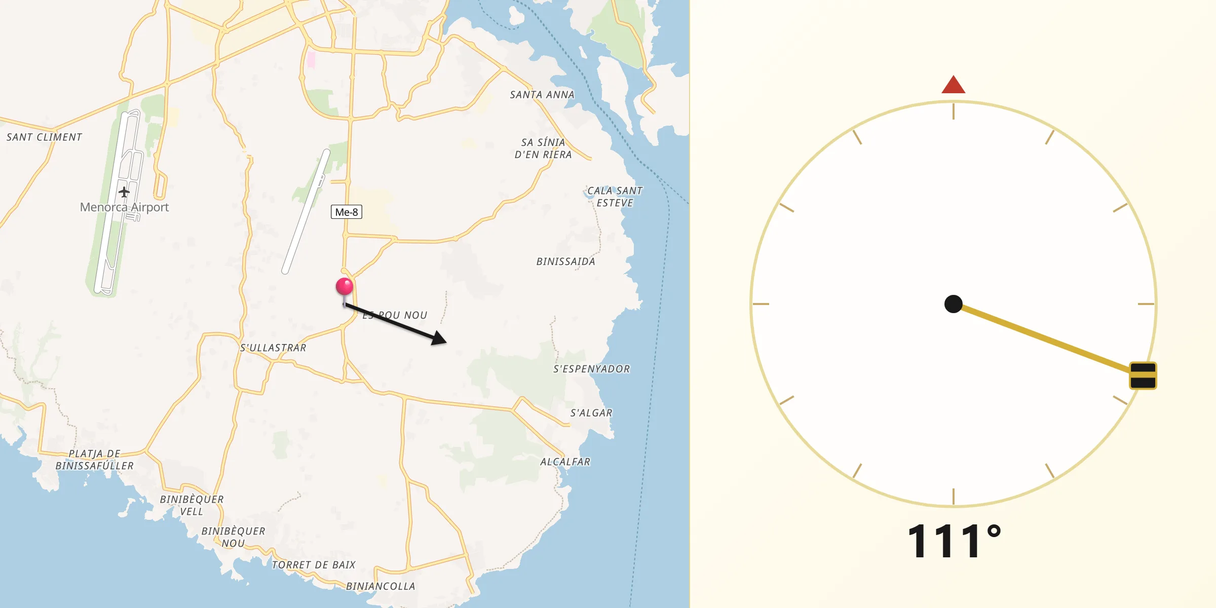 Dirección de la Qibla desde Sant Lluís