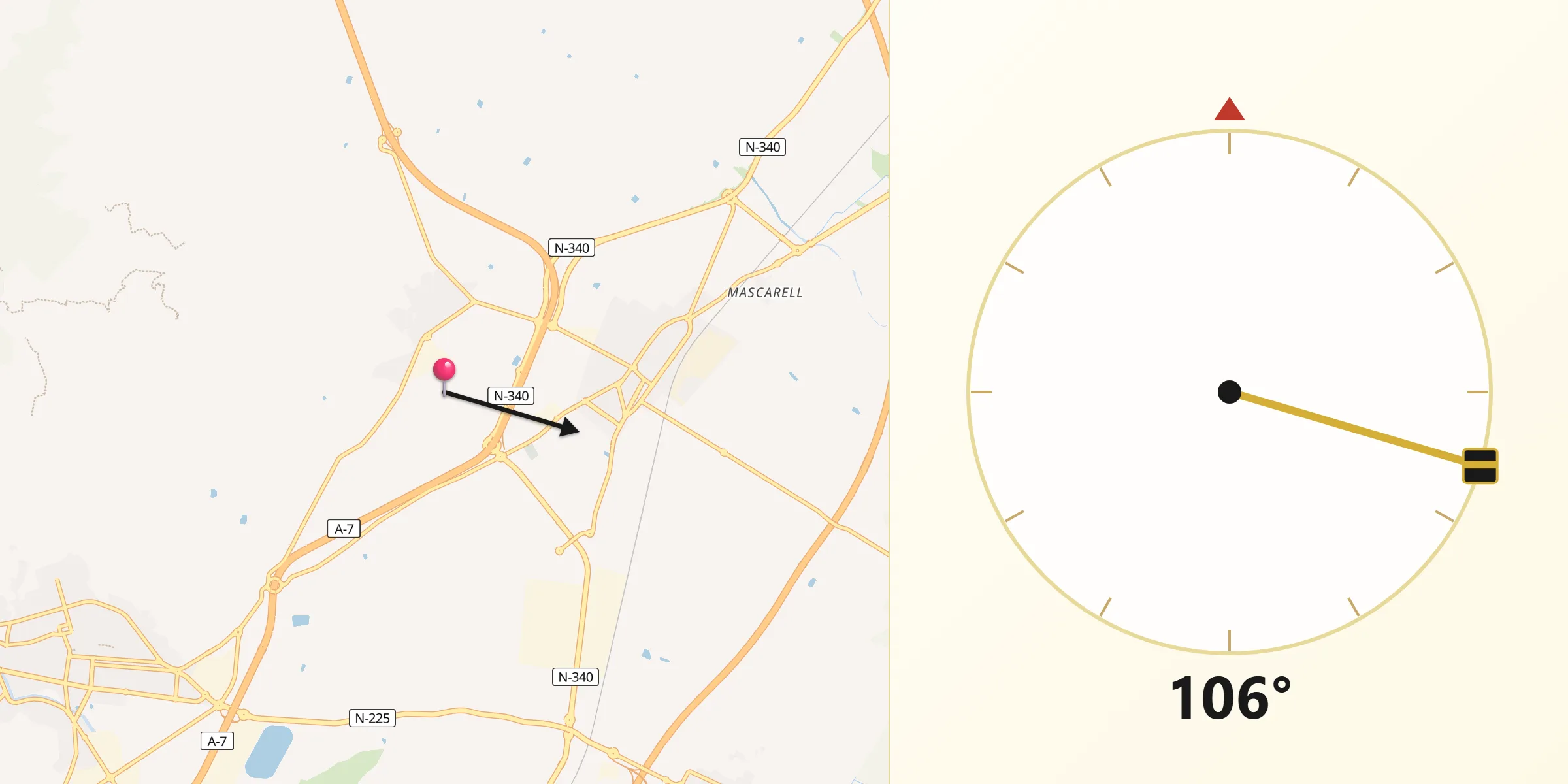 Dirección de la Qibla desde Villavieja