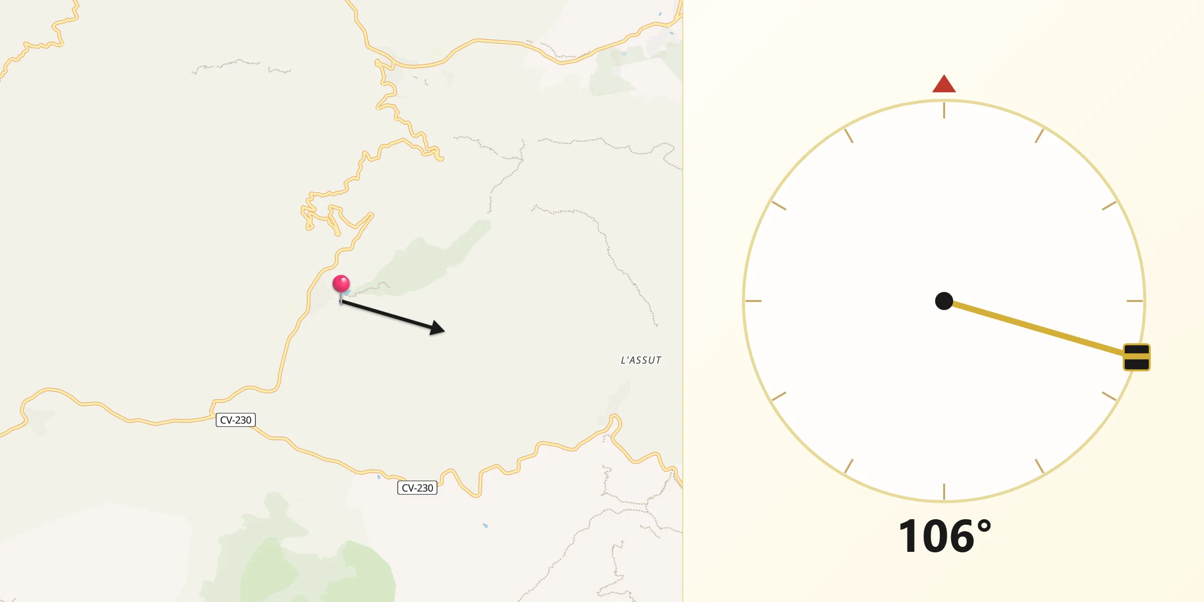 Dirección de la Qibla desde Chóvar